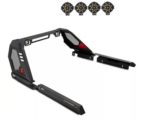 Vigor Roll Bar Black Horse incl.Pair of 7.0 in Dia. led Lights w/Black Trim Rings Modular Compatible with 07-25 Silverado 1500|07-25 Sierra 1500|09-10 Ram 1500|09-25 F-150|07-25 Tundra