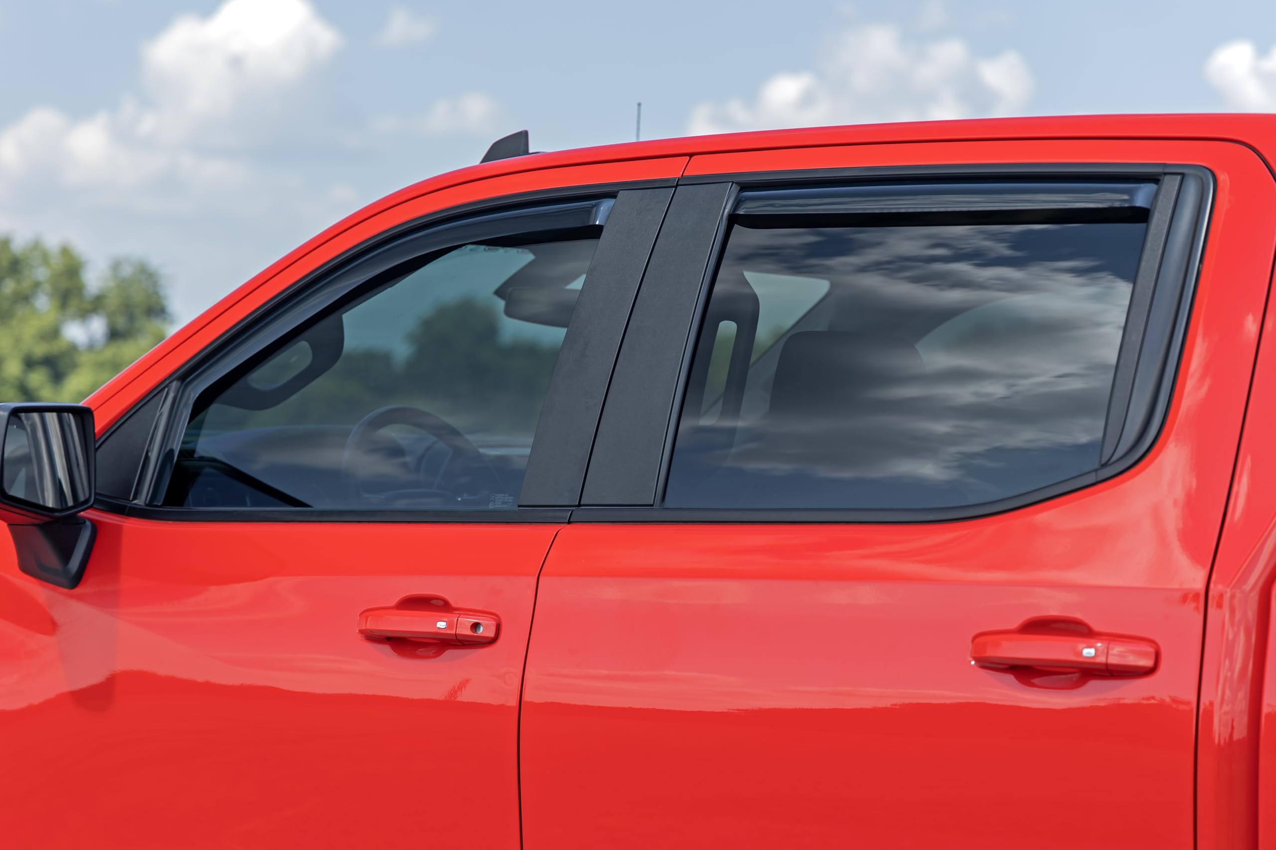 Rough Country Window Rain Guards in-Channel for Chevy Silverado & GMC Sierra 1500/2500HD/3500HD Crew Cab (2019-2025) - Low Profile Window Visors, 4-Pc Rain Guard for Trucks