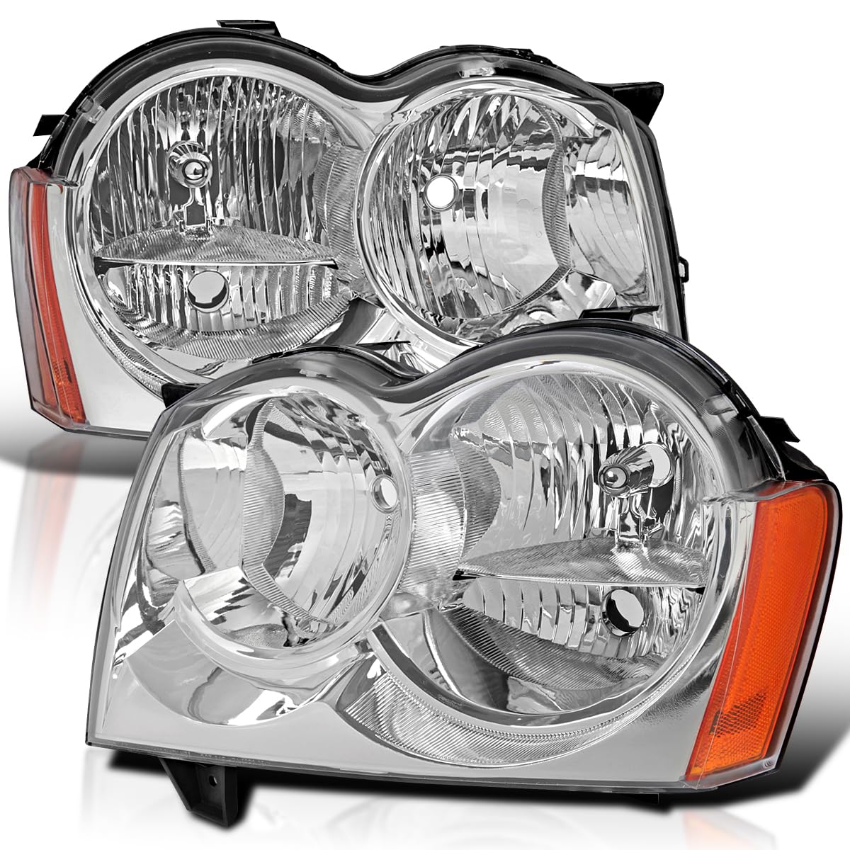 Chrome Headlights SPEC-D TUNING Compatible with 2005-2007 Jeep Grand Cherokee, Left + Right Head Lights Assembly