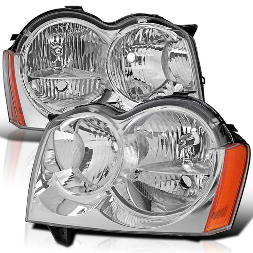 Chrome Headlights SPEC-D TUNING Compatible with 2005-2007 Jeep Grand Cherokee, Left + Right Head Lights Assembly