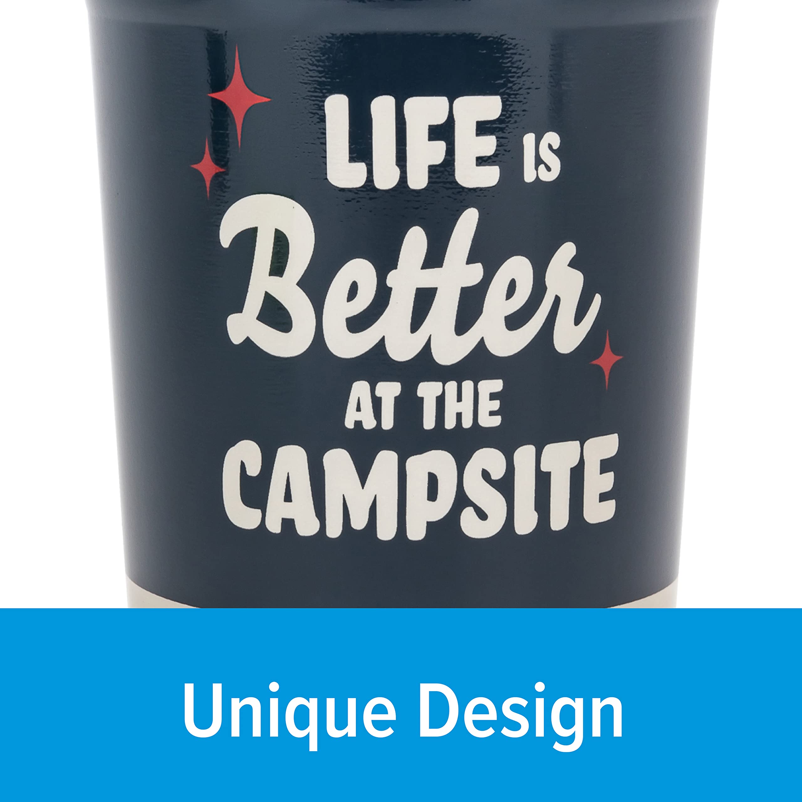 Wrapped Stainless Steel Tumbler Camco Life is Better at The Campsite - Features Double Wall Vacuum Insulation for Heat/Ice Retention & Unique Red, White, & Blue Design - Holds 20 oz. (53326)