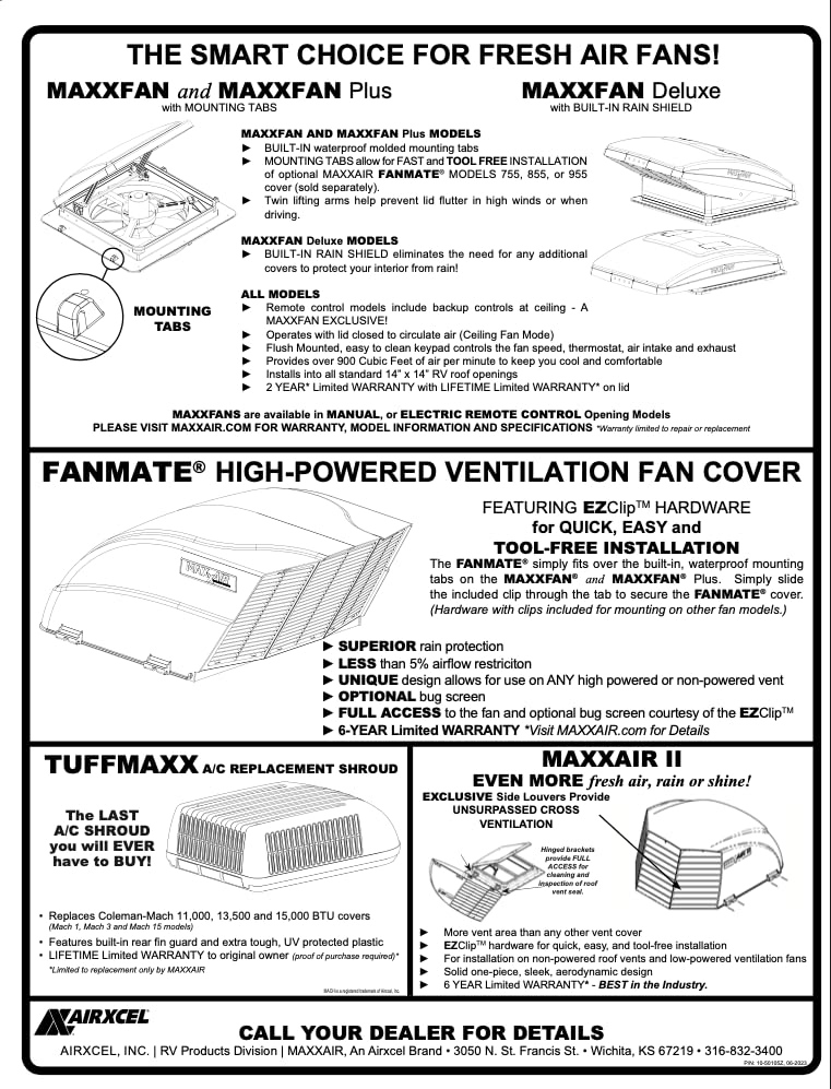 Maxx I+ Vent Cover MAXXAIR for RV Roof Vents - Sleek, Updated Design, Easy Installation, Zero-Leak Protection, Compatible with Many Popular Roof Vents, Black (00-933052)