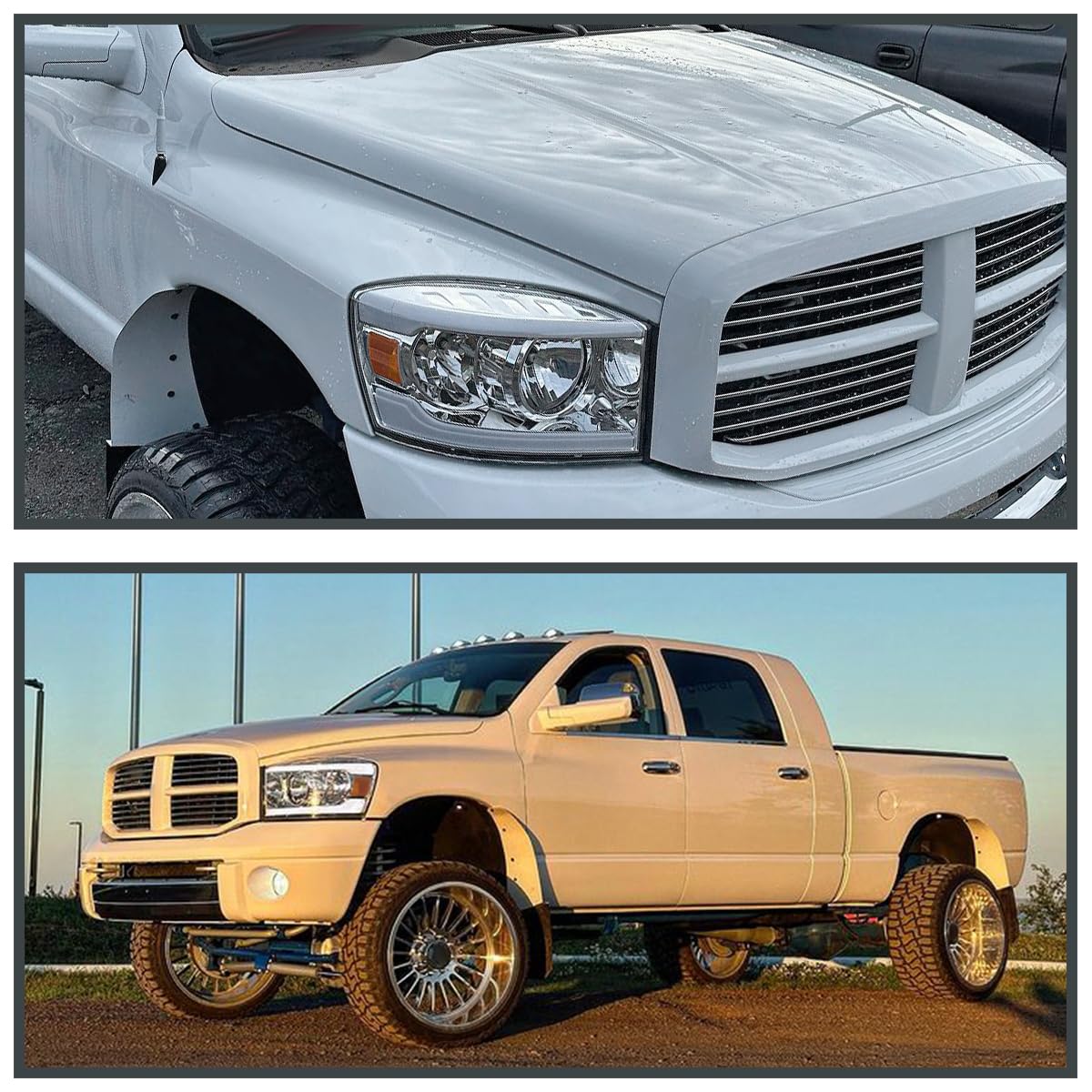 Chrome Headlights SPEC-D TUNING w/LED Bar Compatible with 2006-2008 Dodge Ram 1500/2500 / 3500, 2007-2009 Dodge Ram 2500/3500, Left + Right Pair Headlamps Assembly