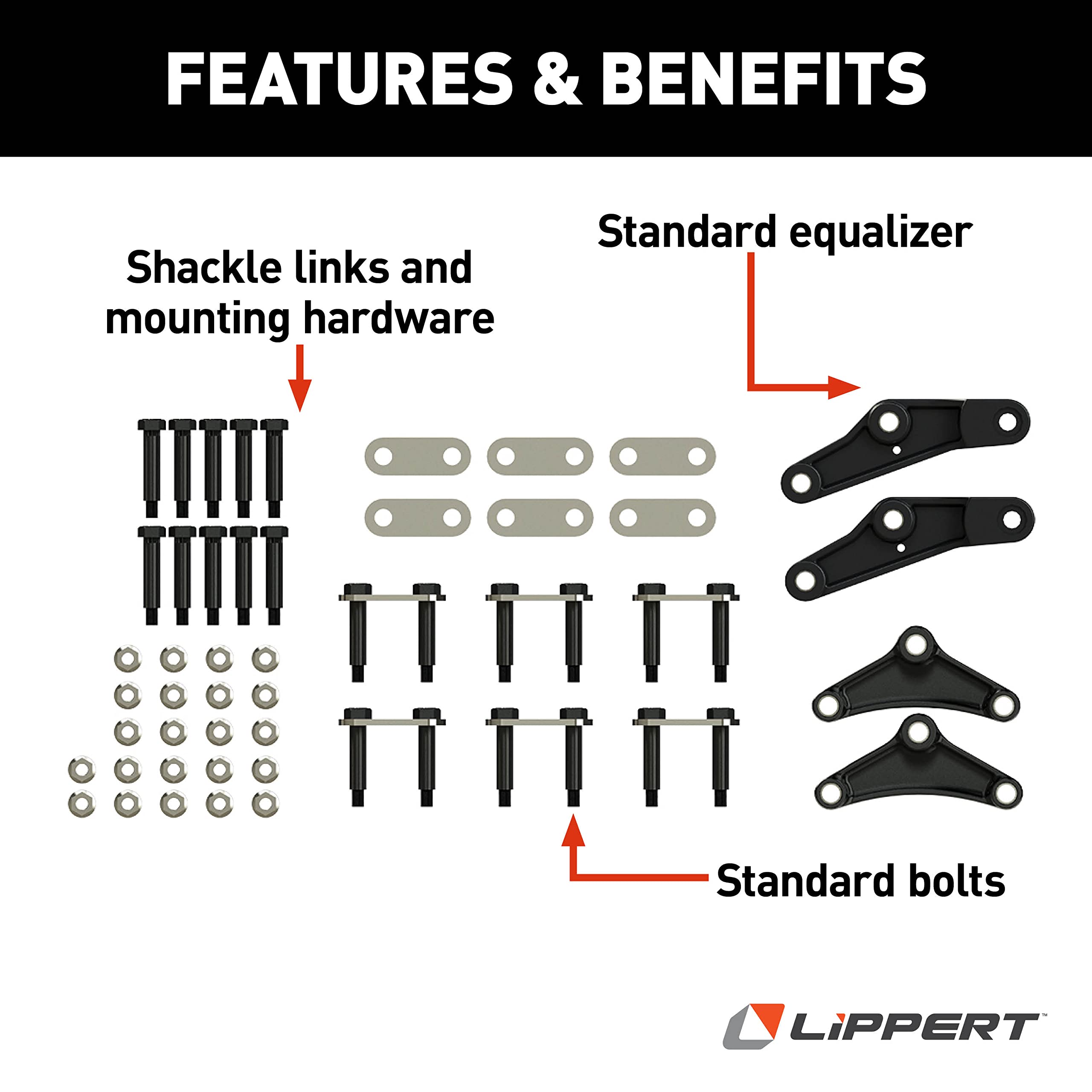 Triple Axle Lippert Replacement Attaching Parts (AP) Kit with Standard Equalizer and Standard Bolts for RV Trailer Suspensions - 121100