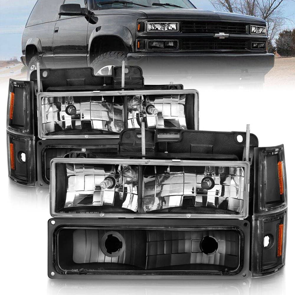 CHEVY BLAZER (FULL SIZE) ANZO USA 94 / CHEVY C/K1500 94-99/2500/3500 94-00 / SUBURBAN 94-99 / TAHOE 95-99 CRYSTAL HEADLIGHTS BLACK W/SIGNAL & SIDE MARKERS AMBER (8PCS)