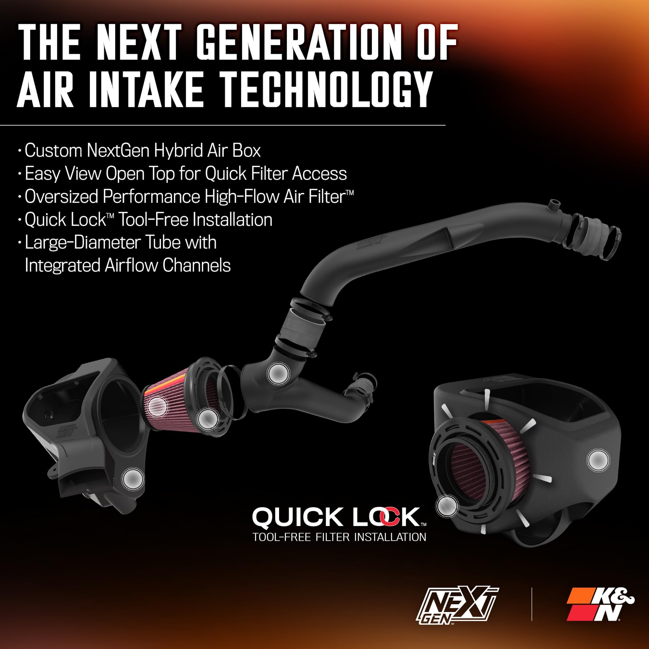 Cold Air Intake System K&N NextGen: High-Flow Cotton Filter: Compatible with 2024-2025 FORD: Ranger Raptor, 50-2628