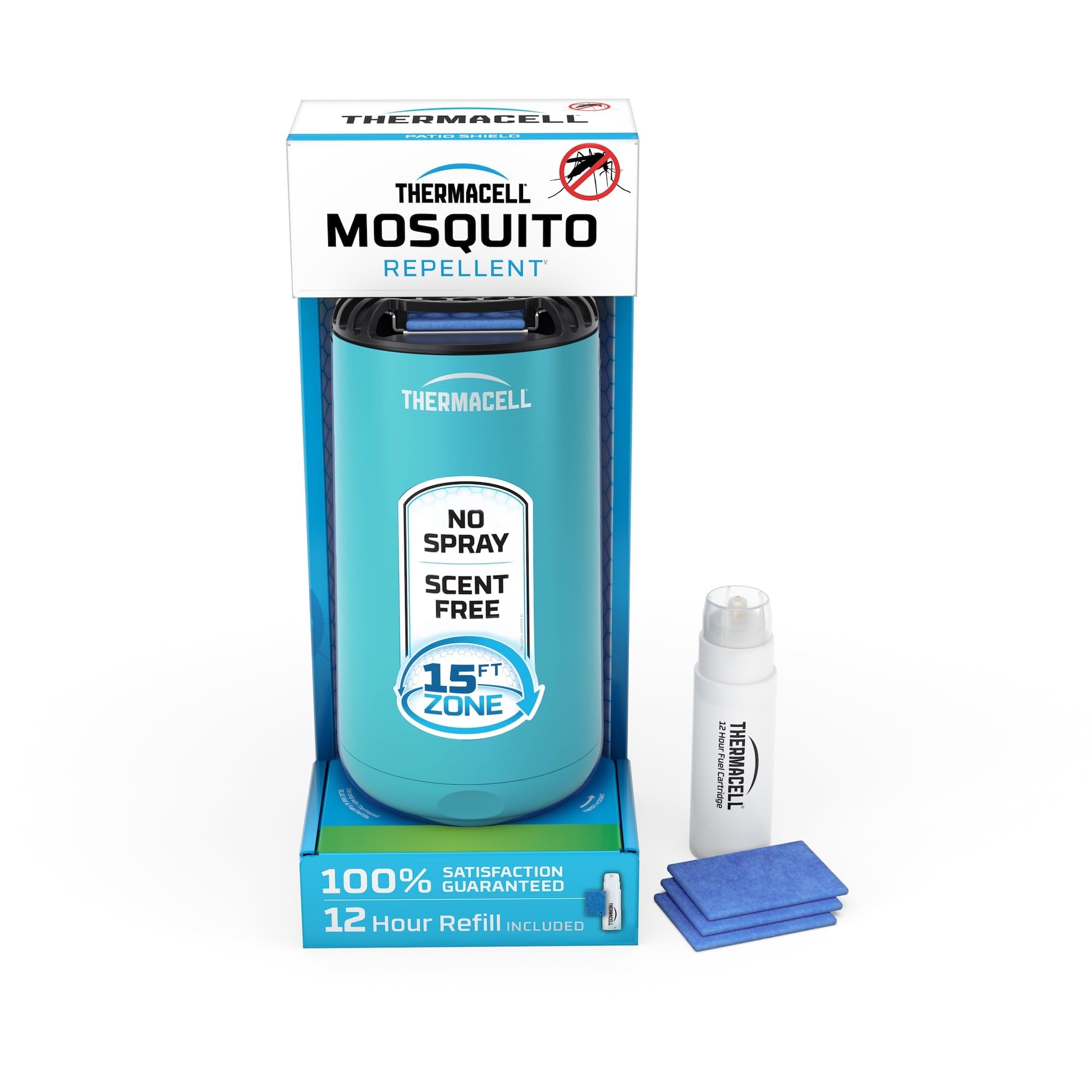 Mosquito Repeller Thermacell Patio Shield; Includes 12-Hour Refill; 15 Foot Zone of Protection; Highly Effective Mosquito Repellent for Patio; Bug Spray Alternative; Scent Free
