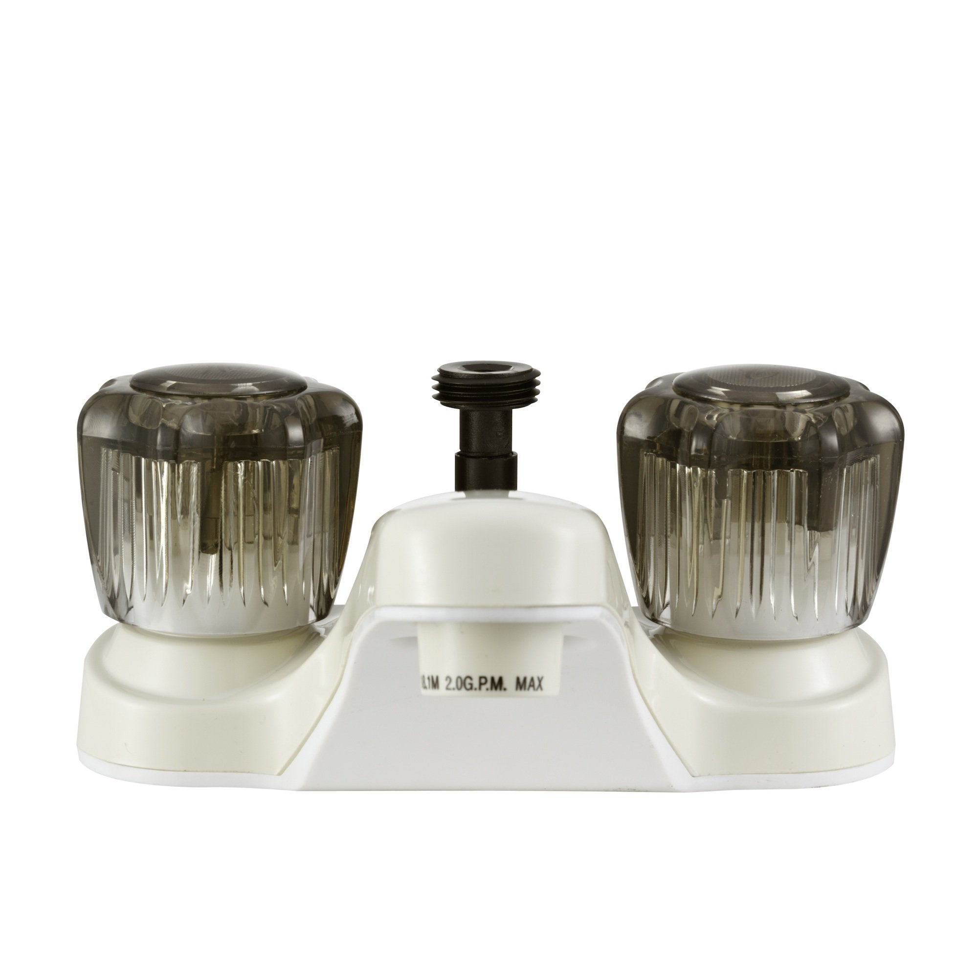 Dura Faucet RV Bathroom Faucet DF-PL720S-BQ with Smoked Acrylic Knobs and Shower Hose Diverter (Bisque Parchment)