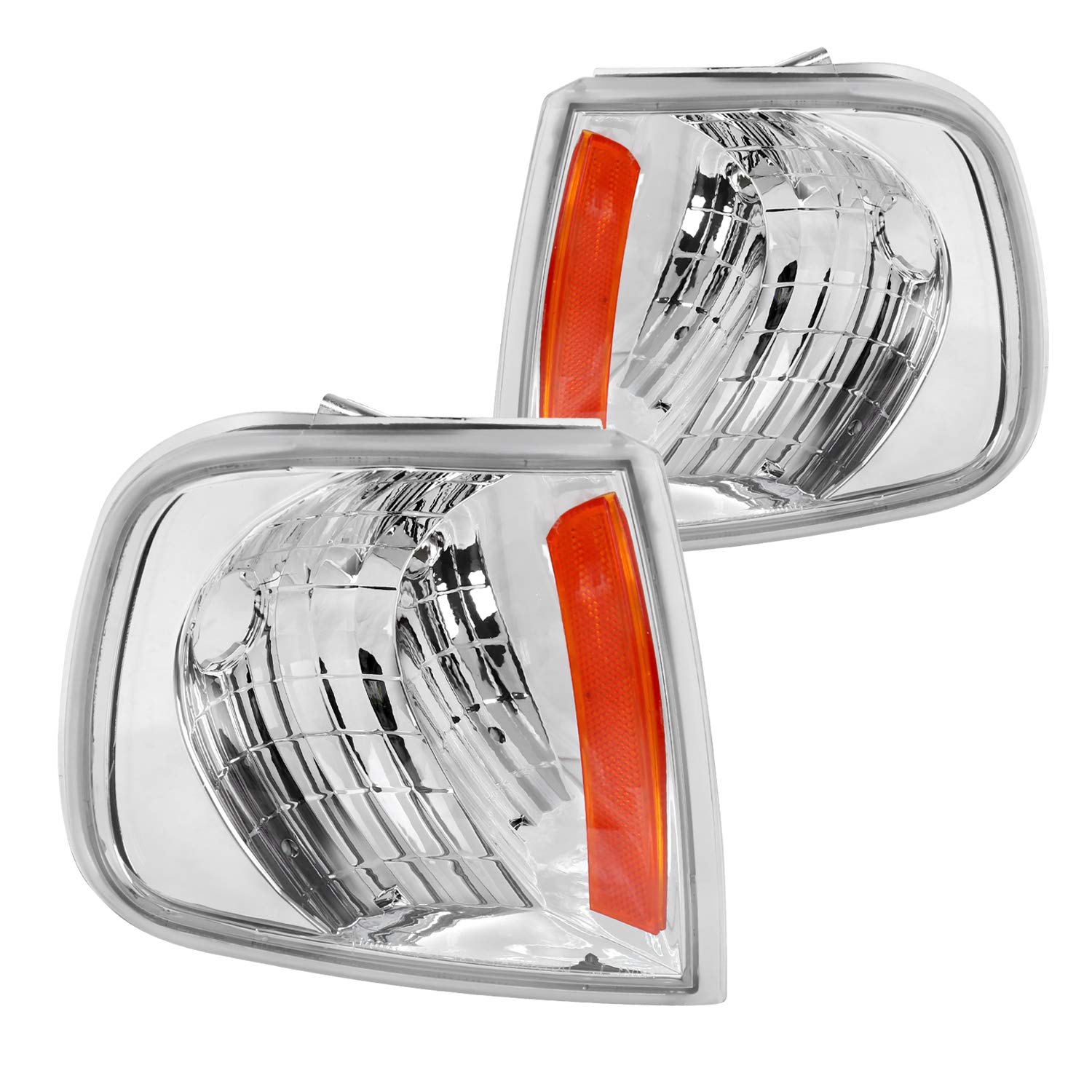 Crystal Chrome Spec-D Tuning Led Headlights + Clear Corner Lamps for 1997-2003 Ford F150/250 Expedition Left + Right Pair