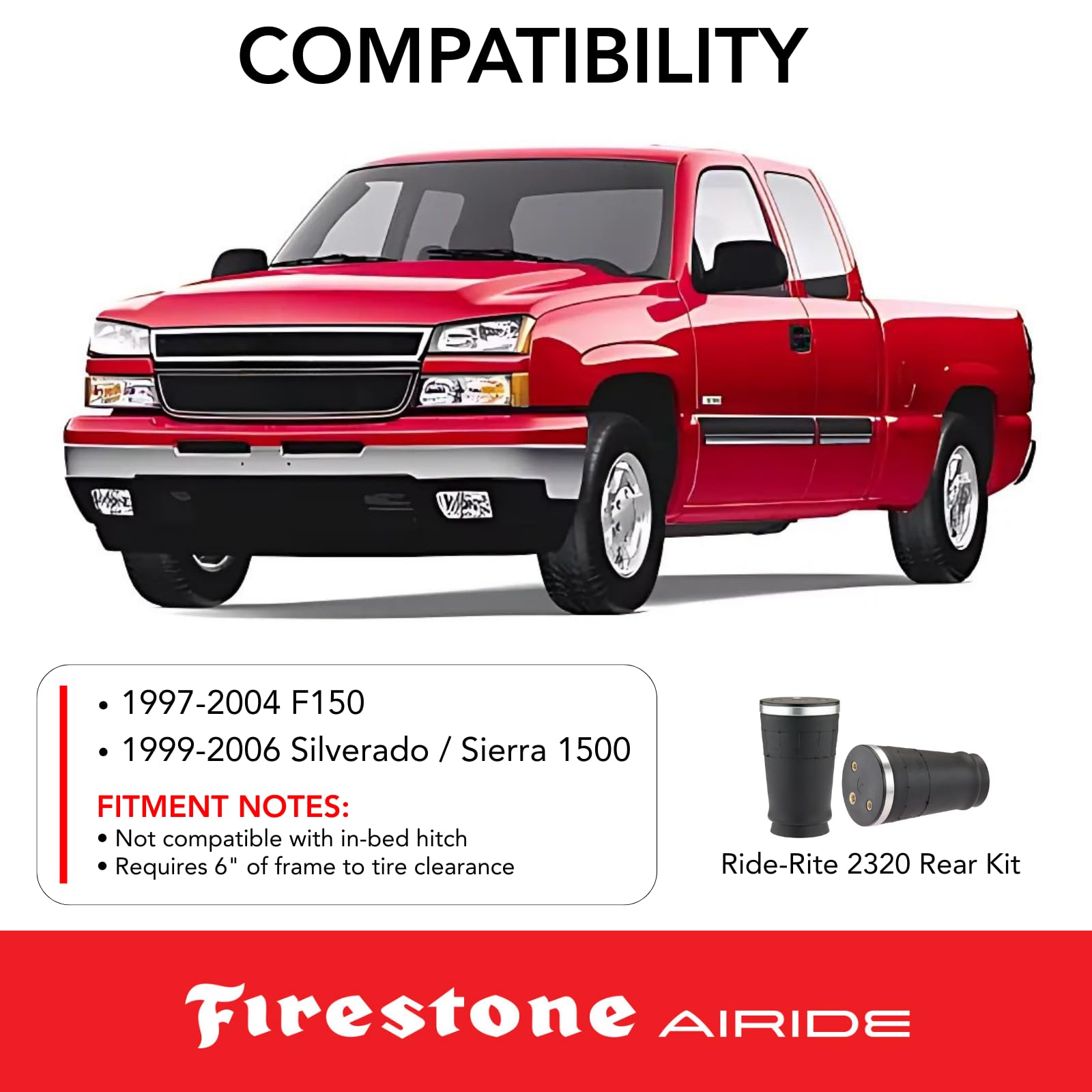 Firestone 2558 Ride-Rite Rear Air Springs Kit Airide fits 2005-2020 Frontier | 5-100 PSI | Load Capacity of 5,000 Pounds | Enhances Brake Effectiveness | Reduces Tire Wear