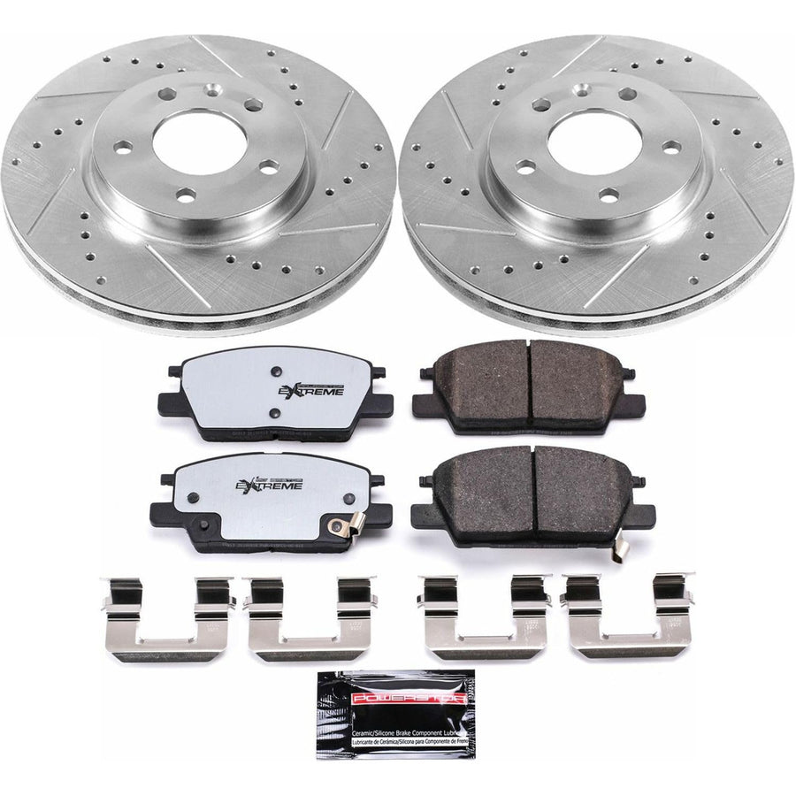 Power Stop Front Brake Kit For Buick LaCrosse 2017 2018 2019 2020 Buick Regal Sportback - Truck & Tow Carbon Fiber Ceramic Brake Pads & Drilled and Slotted Rotors Replacement, K7400-36