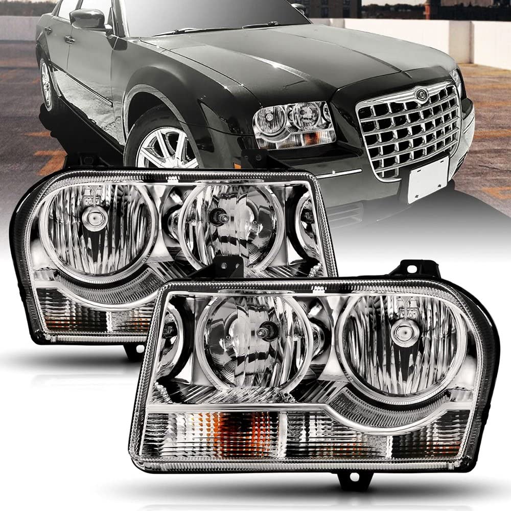 2005-2010 Chrysler 300 ANZO Crystal Headlight Chrome Amber