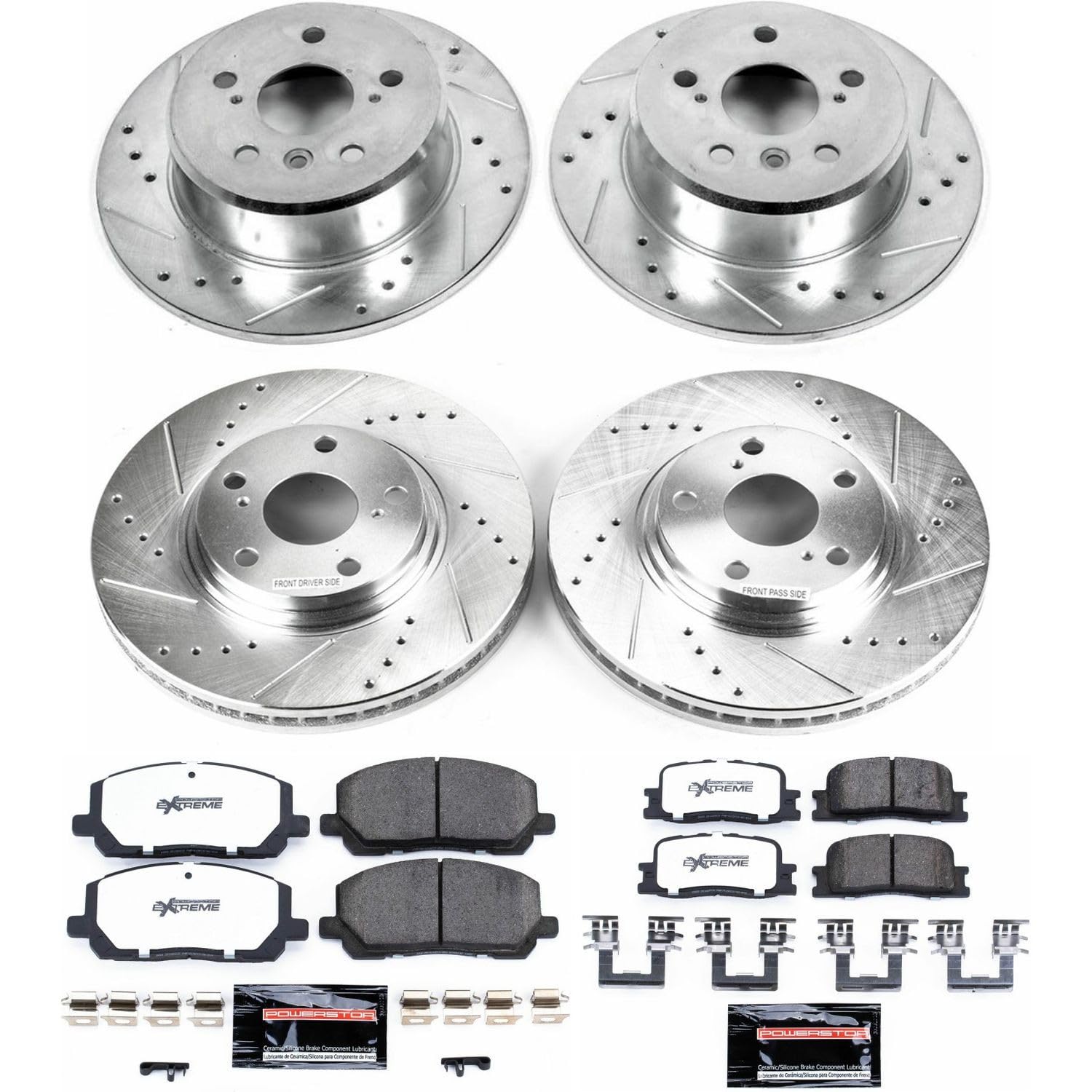 Power Stop Brake Kit Front and Rear For 2001 2002 2003 Toyota Highlander - Truck & Tow Carbon Fiber Ceramic Brake Pads & Drilled and Slotted Rotors Replacement, K1139-36