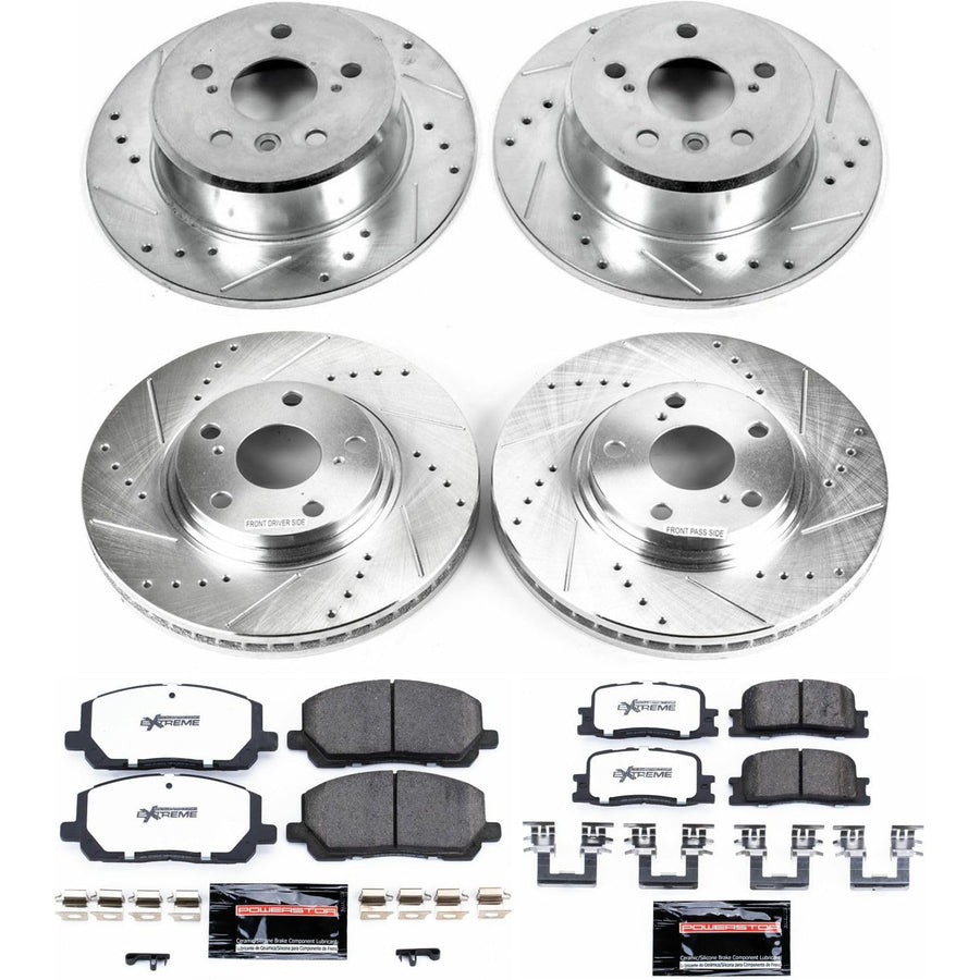 Power Stop Brake Kit Front and Rear For 2001 2002 2003 Toyota Highlander - Truck & Tow Carbon Fiber Ceramic Brake Pads & Drilled and Slotted Rotors Replacement, K1139-36