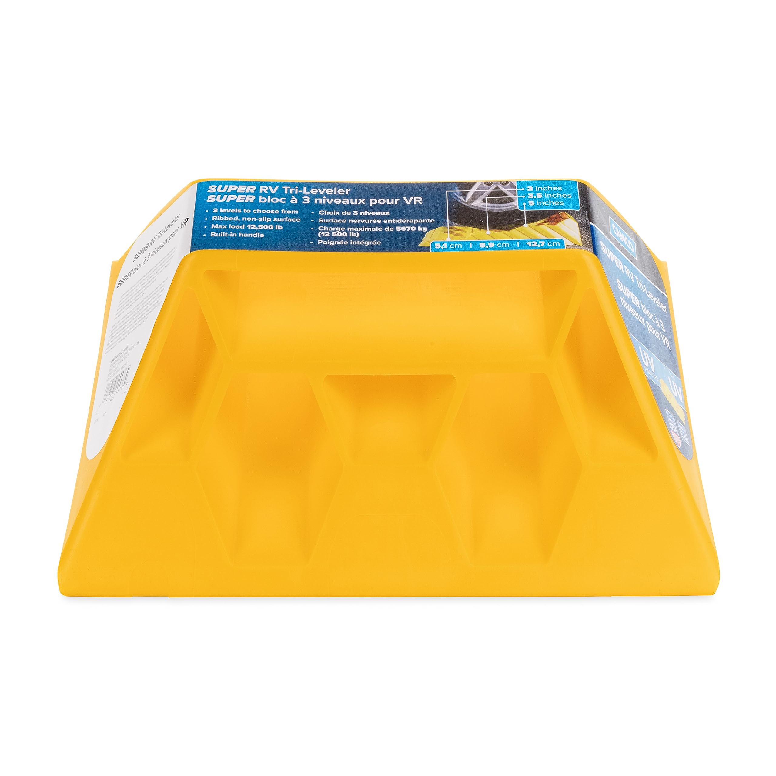 Camco Super Tri-Leveler RV | Leveling Heights: 2-inches, 3-1/2-inches, and 5-inches | 10,000lbs. Load Capacity (44576), Yellow