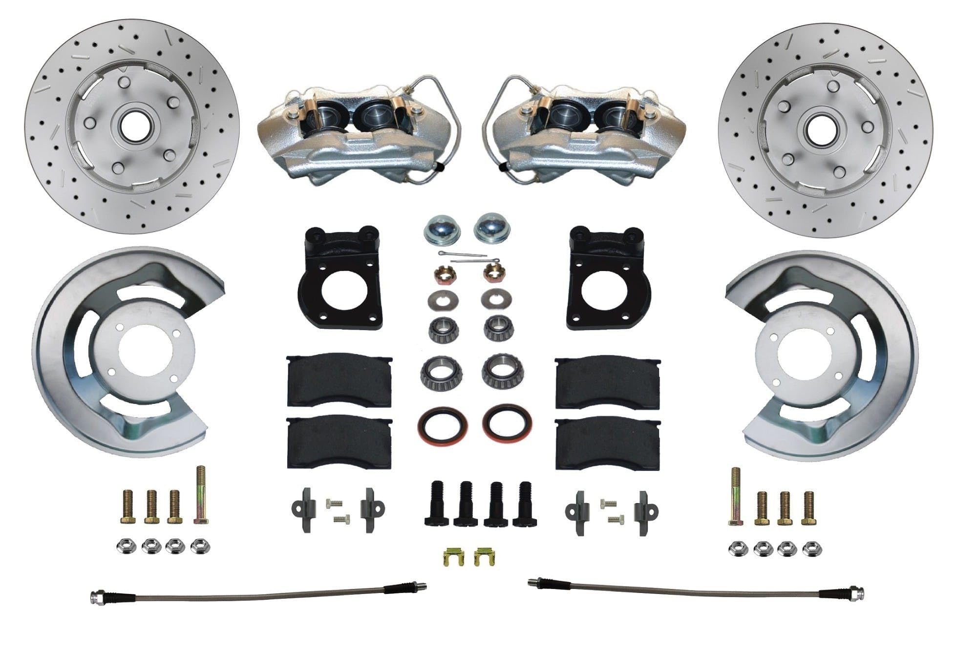 Front Disc Brake Conversion Kit LEED BRAKES Spindle Mount - 65-69 Ford 4 Piston Calipers Maxgrip Xds Rotors