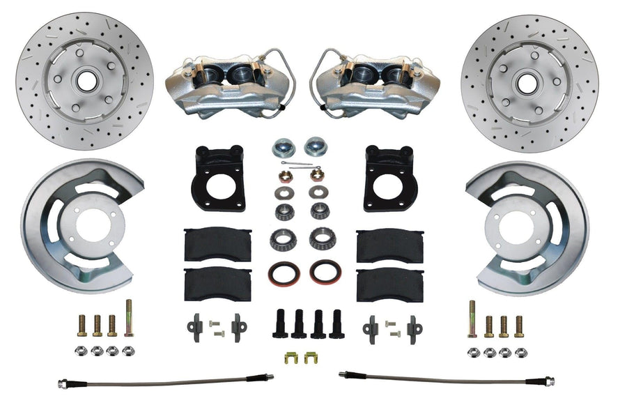 Front Disc Brake Conversion Kit LEED BRAKES Spindle Mount - 65-69 Ford 4 Piston Calipers Maxgrip Xds Rotors