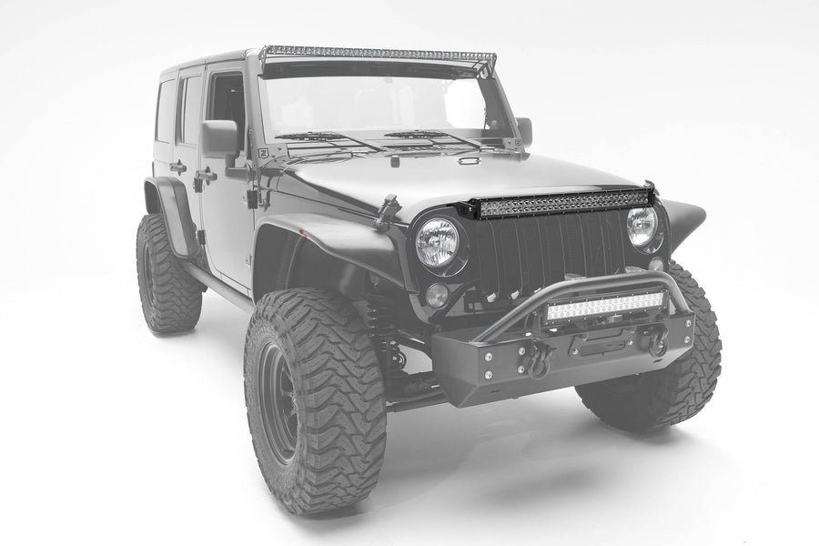 ZROADZ LED Grille Bracket - Compatible w/ 2007-2018 Jeep JK - to Mount 30 Inch LED Light - Mild Steel Gloss Black Finish - Bolt-On Easy Installation - PN #Z344821