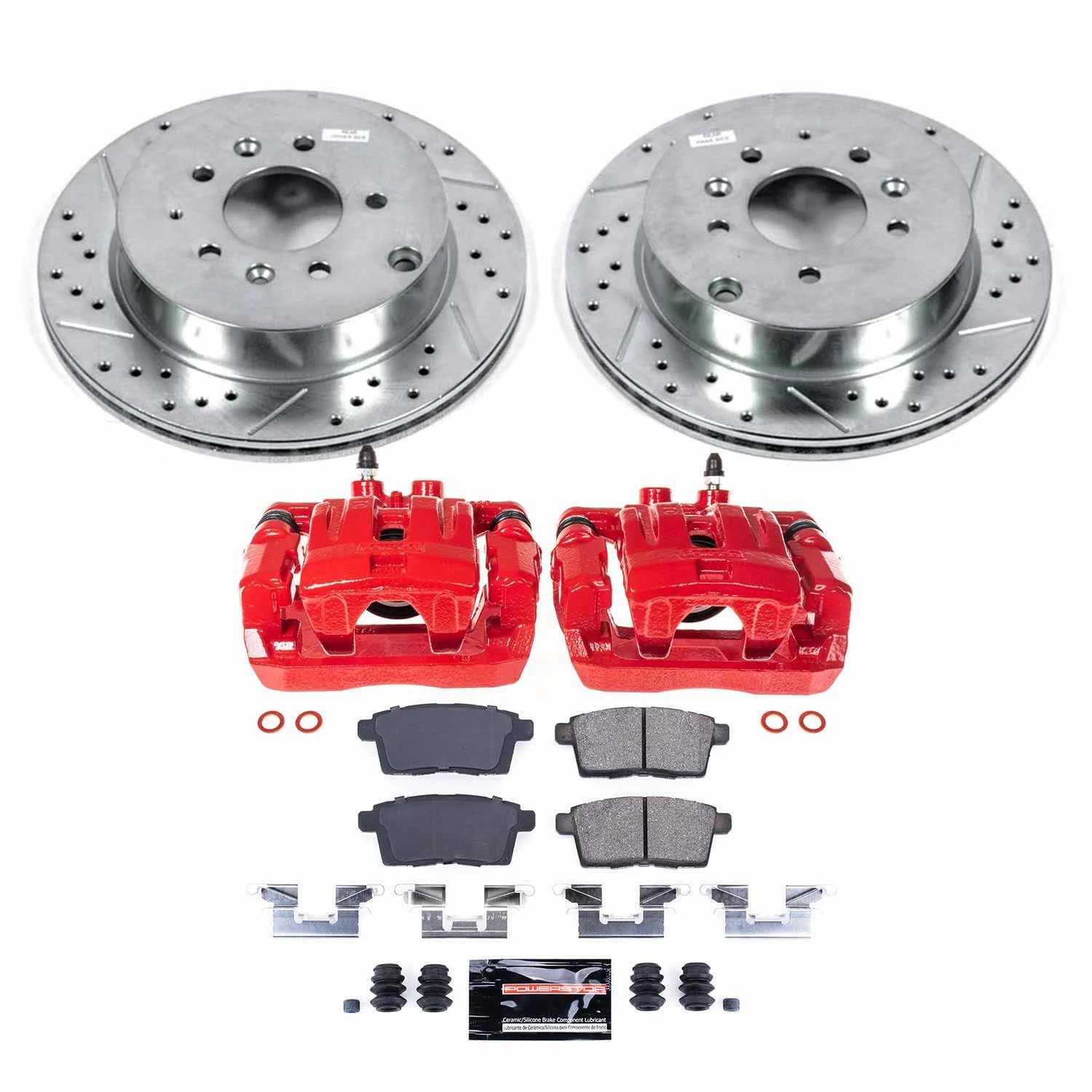 Power Stop Z23 KC5876 Rear Brake Caliper Kit-Drilled/Slotted Rotors, Carbon Ceramic Brake Pads, Calipers For Mazda CX-7 2007-2012 [Model Specific]