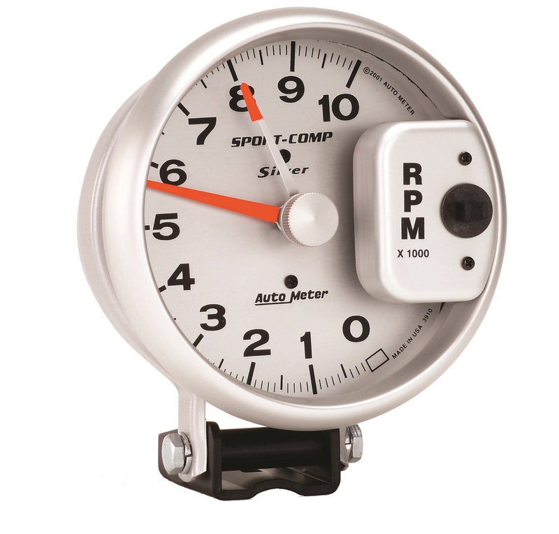 Auto Meter | 5" Silver 3910 - Tachometer - Pedestal Mount - 10,000 RPM