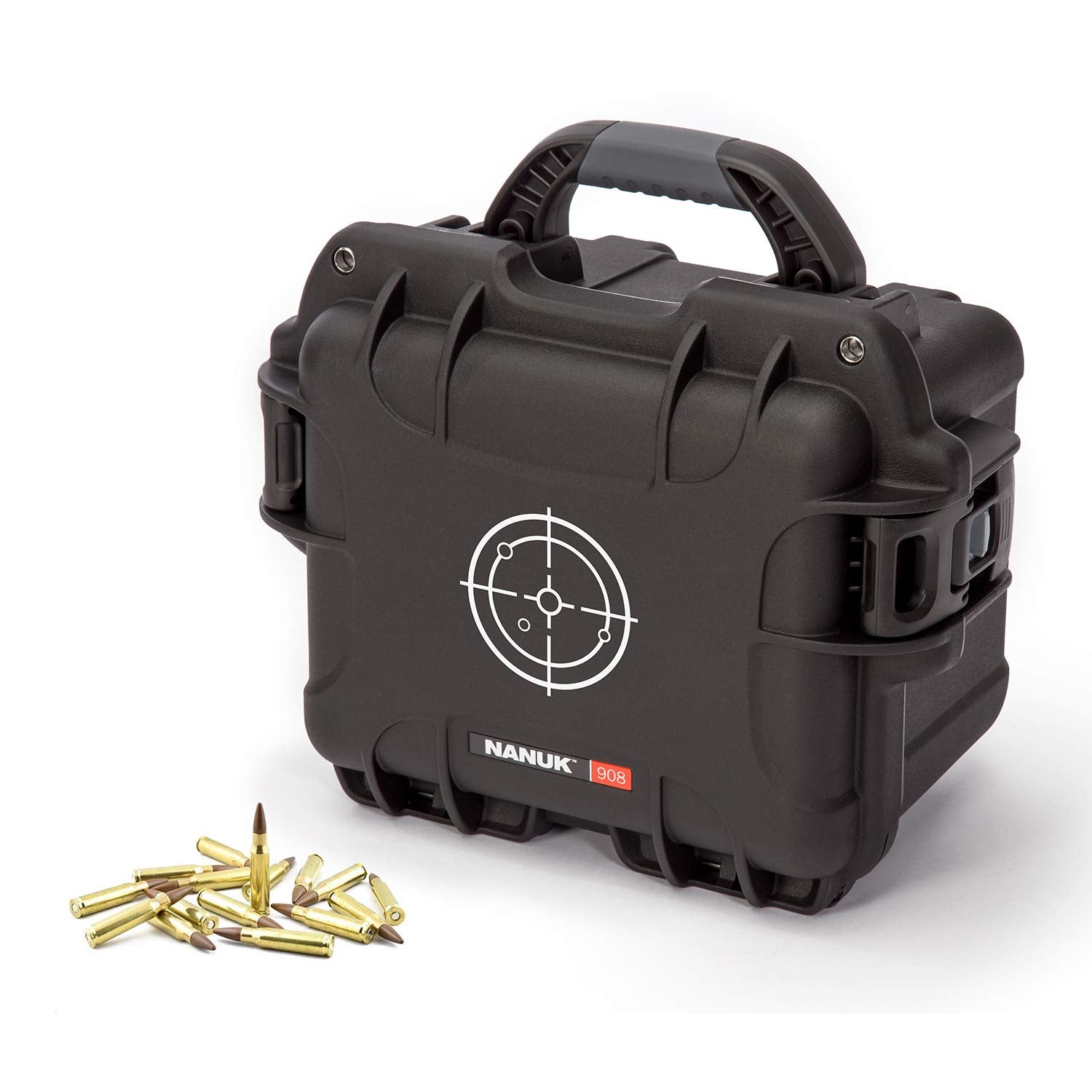 Black Nanuk 908 Waterproof Hard Case for Gun Ammo w/White Target Logo