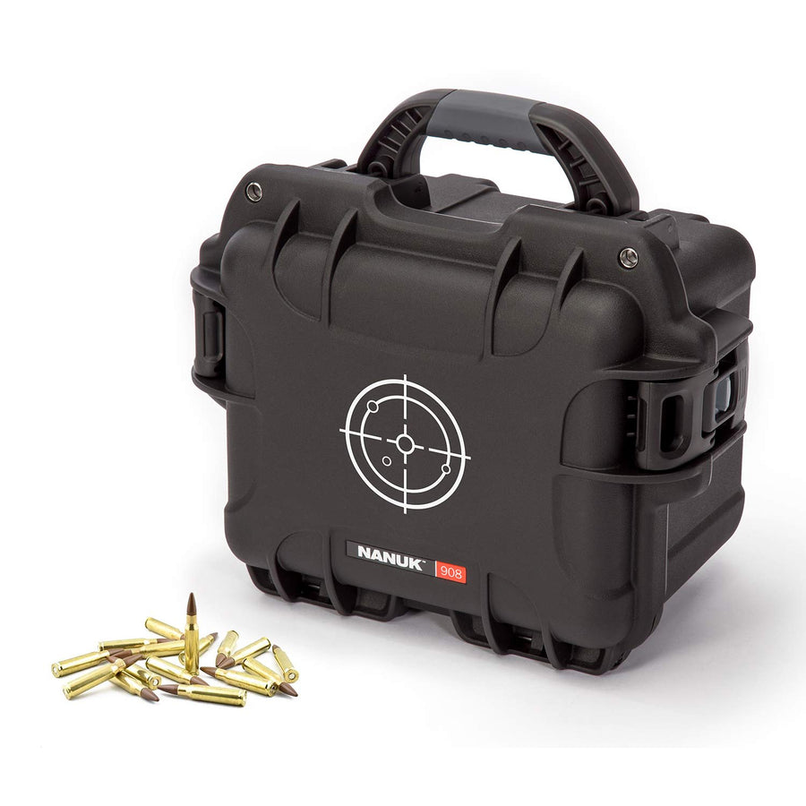 Black Nanuk 908 Waterproof Hard Case for Gun Ammo w/White Target Logo