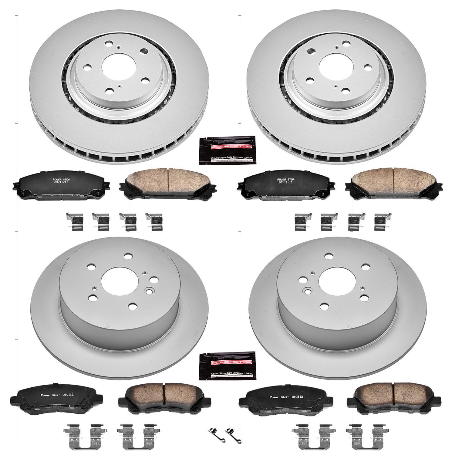Power Stop CRK4129 Brake Kit-Coated Front & Rear Brake Rotors & Ceramic Brake Pads For Toyota Highlander Rust Prevention 2008-2013 [Model Specific]