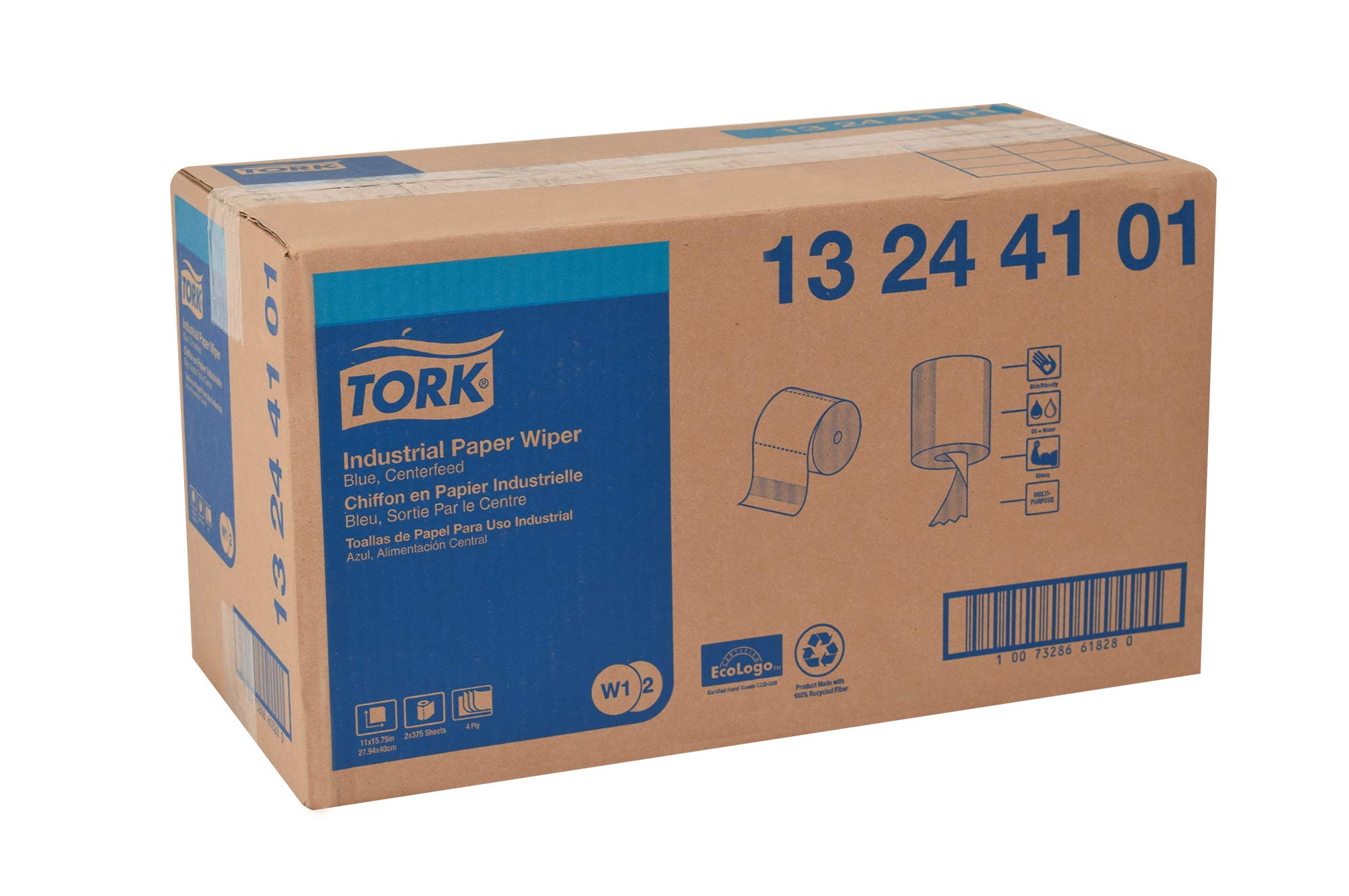Tork Blue Industrial Wiper W1/W2, Centerfeed, 2 x 375 Sheets, 13244101