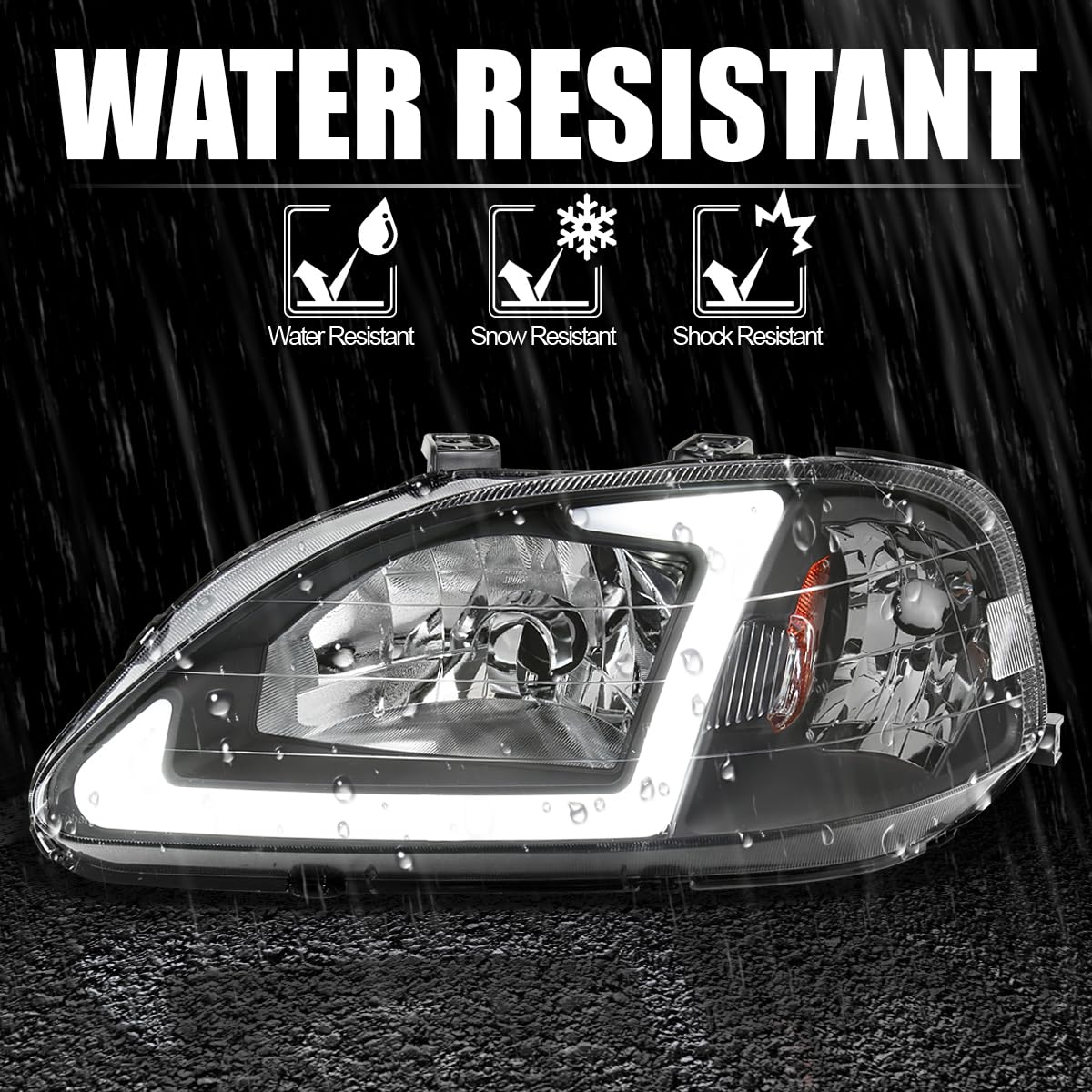 Black Headlights w/LED Tube SPEC-D TUNING Compatible with 1999-2000 Honda Civic EK/EJ/EM