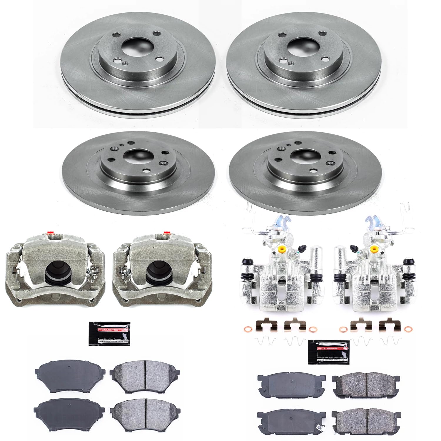 Power Stop KCOE4468 Replacement Autospeciality Front and Rear Caliper Kit- OE Rotors, Ceramic Brake Pads, Calipers For Mazda Miata 2001-2005 [Model Specific]