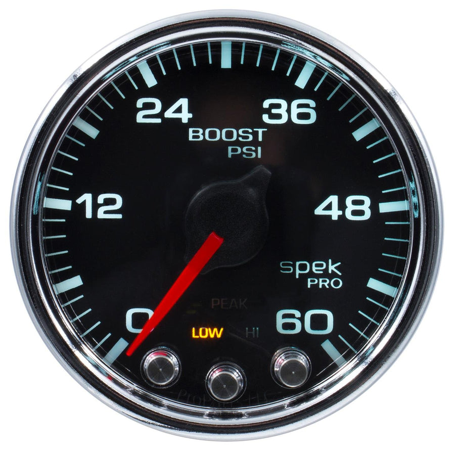 Gauge AUTO METER P30431 Boost (Spek-Pro 2 1/16", 60Psi, Stepper Motorwith Peak & Warn, Blk/Chrm, Spek-Pro)