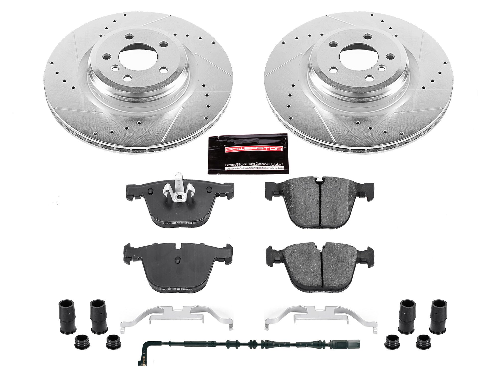 Power Stop K6014 Z23 Carbon Fiber Brake Pads Rear with Drilled & Slotted Brake Rotors Kit For BMW 750Li 2009, BMW 750i 2009 [Model Specific]
