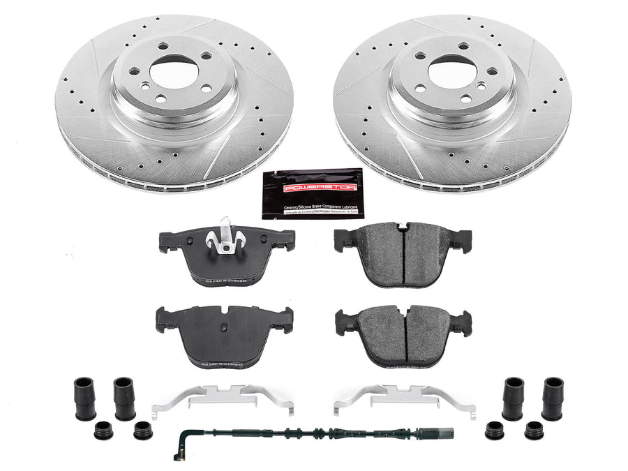 Power Stop K6014 Z23 Carbon Fiber Brake Pads Rear with Drilled & Slotted Brake Rotors Kit For BMW 750Li 2009, BMW 750i 2009 [Model Specific]