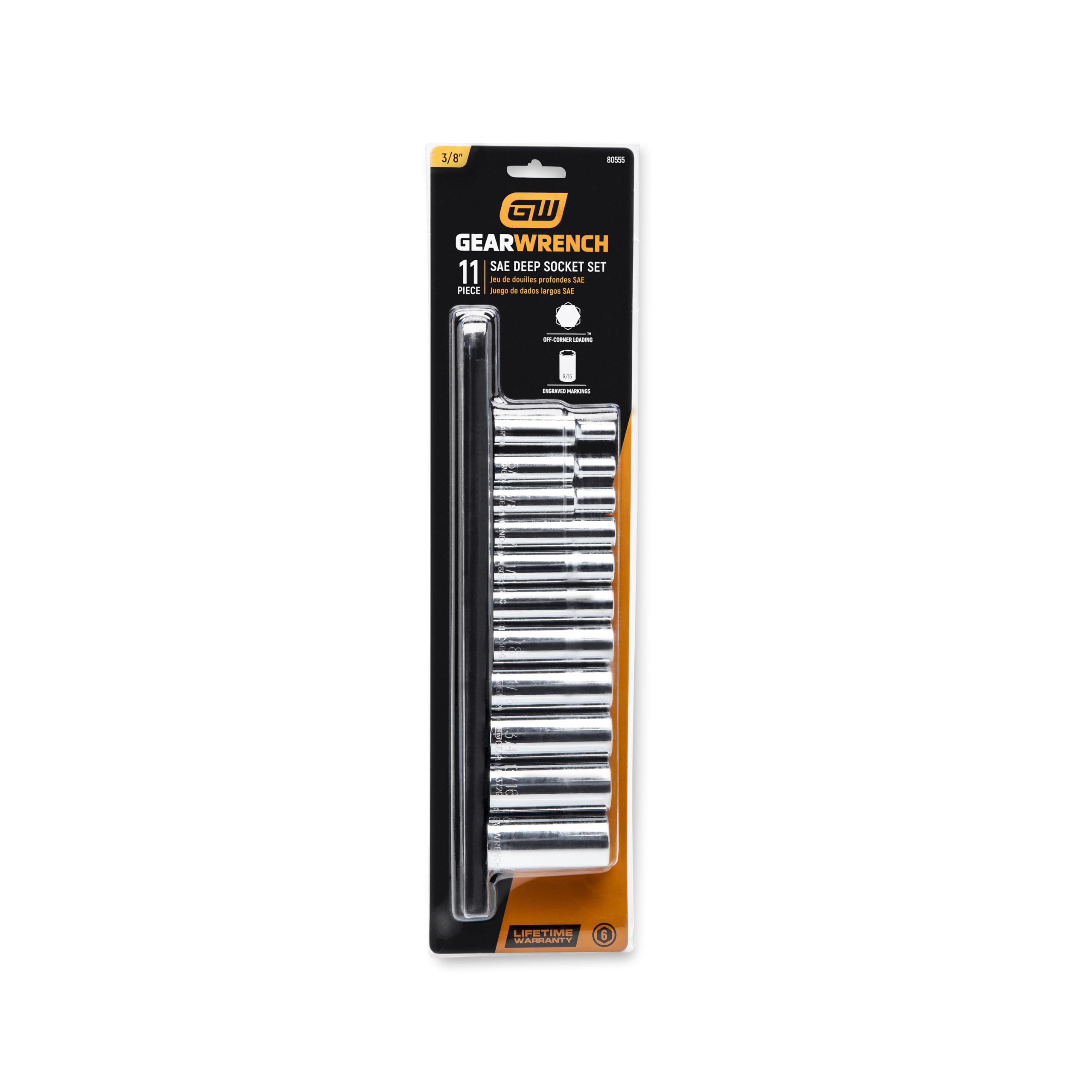 11 Pc. GEARWRENCH 3/8" Drive 6 Pt. Deep Socket Set, SAE - 80555