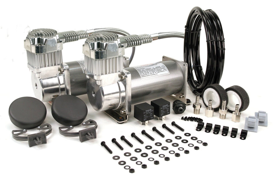 Dual VIAIR 380C Air Compressor for Air Suspension (2 Pack) 12V Continuous Duty Cycle Compressor for Air Tanks, Bags, Air Horns 200 PSI (Pewter)