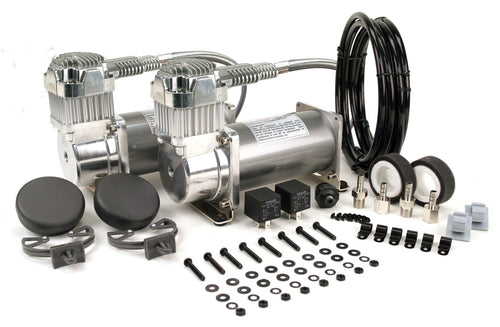 Dual VIAIR 380C Air Compressor for Air Suspension (2 Pack) 12V Continuous Duty Cycle Compressor for Air Tanks, Bags, Air Horns 200 PSI (Pewter)