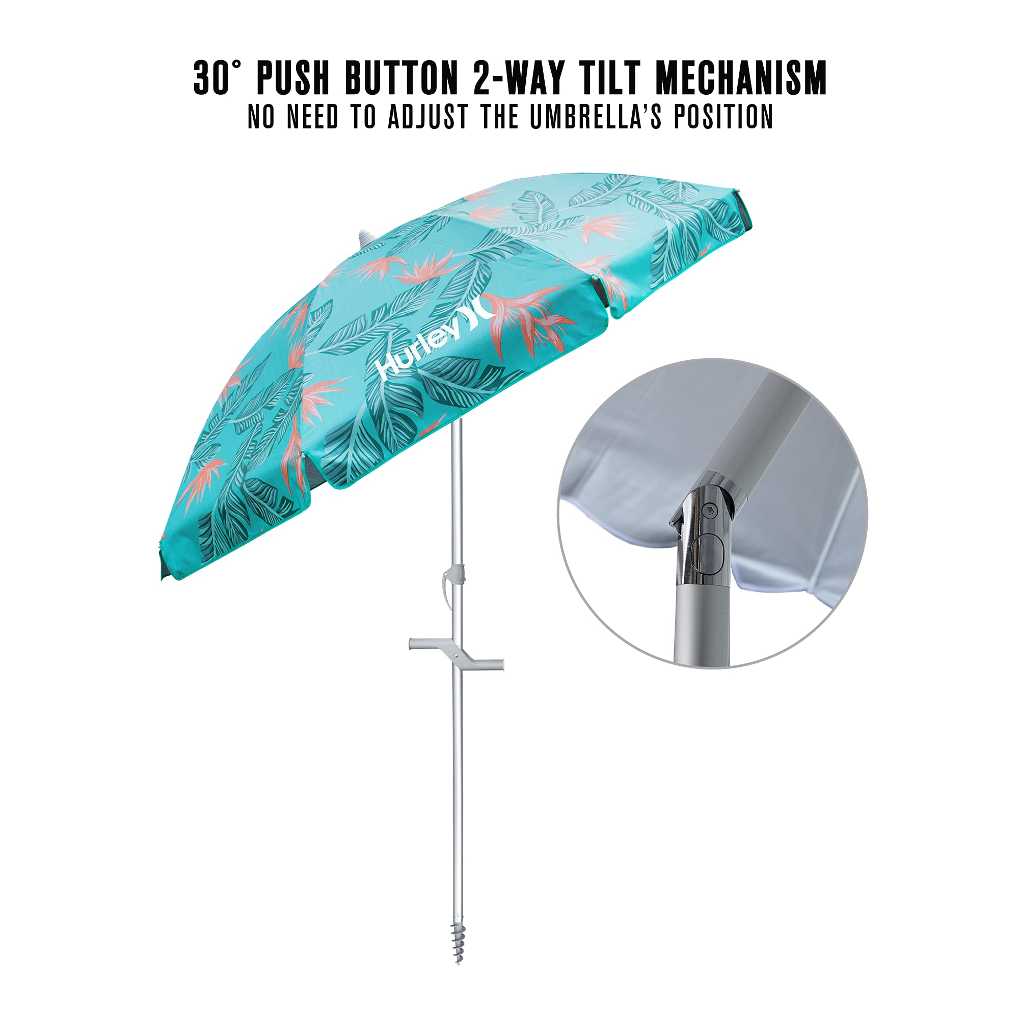 7' Hurley Beach Umbrella, State Beach Aqua