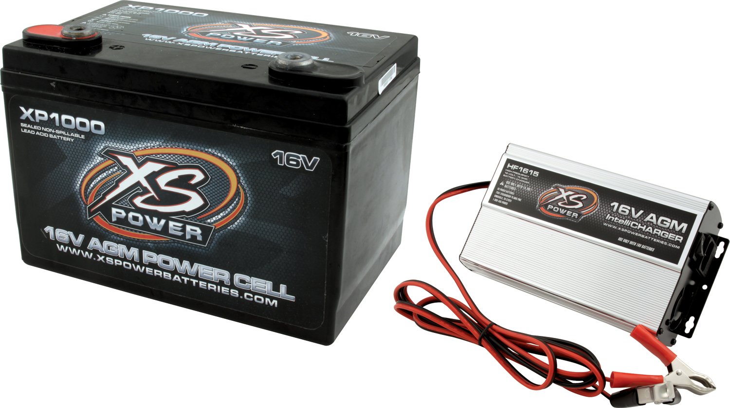 XS Power 2400 Amp XP1000CK1 AGM Racing Battery with 587 Stud Adapter Hardware - 16 Volt 50Ah 675CA Deep Cycle AGM Powercell with IntelliCharger - 47.1 lbs, Maintenance Free, Sealed Design