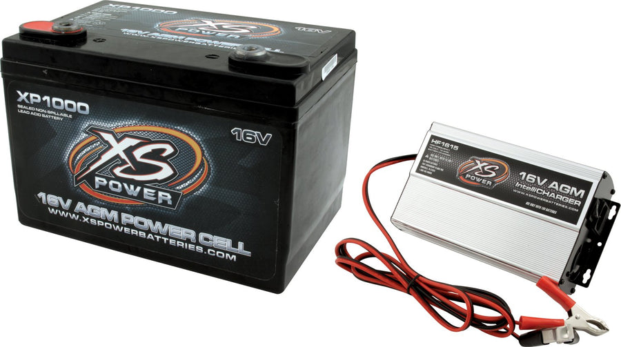 XS Power 2400 Amp XP1000CK1 AGM Racing Battery with 587 Stud Adapter Hardware - 16 Volt 50Ah 675CA Deep Cycle AGM Powercell with IntelliCharger - 47.1 lbs, Maintenance Free, Sealed Design