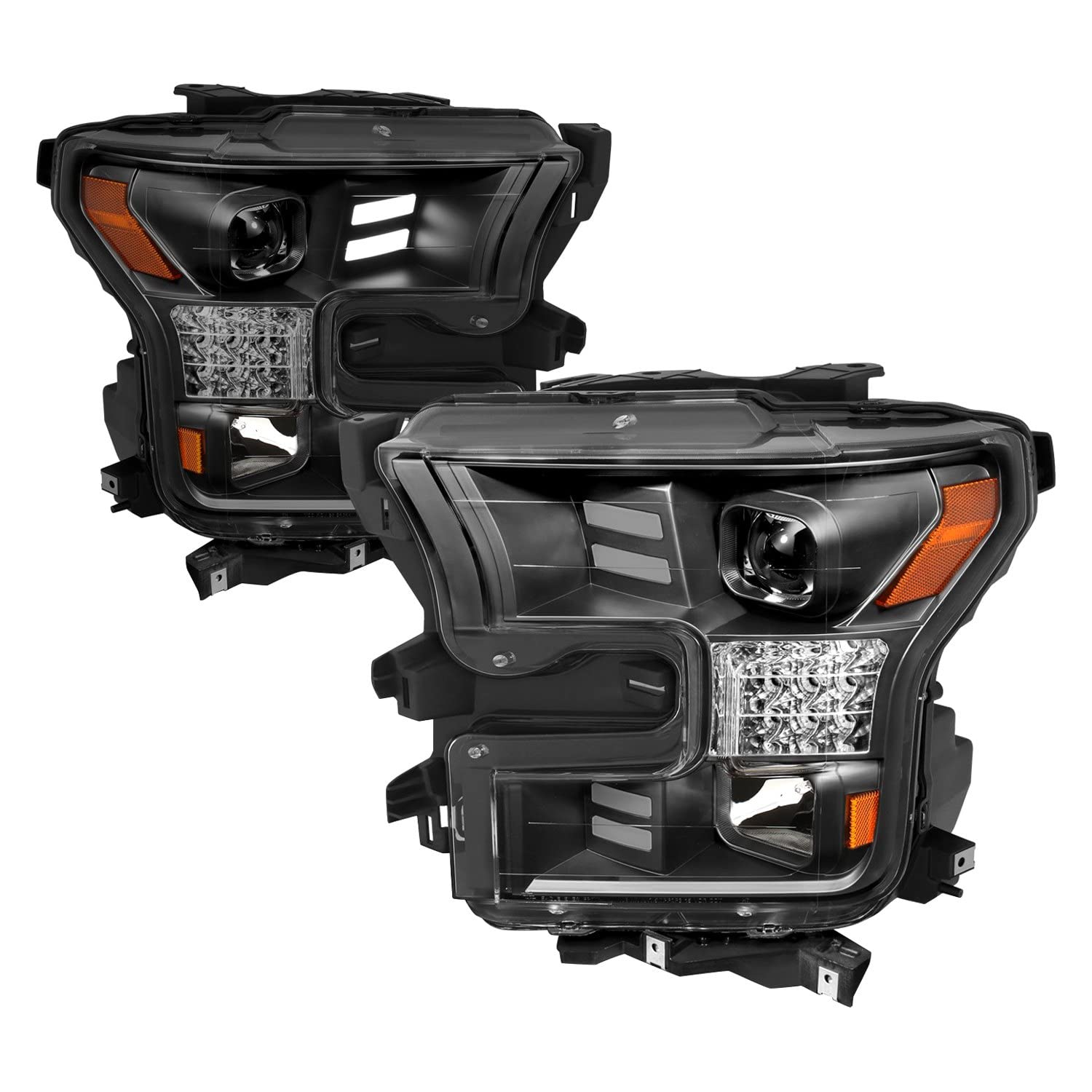 FORD F-150 PROJECTOR BAR STYLE HEADLIGHTS BLACK W/SEQUENTIAL SIGNAL 15-17 (FOR HALOGEN MODELS ONLY)