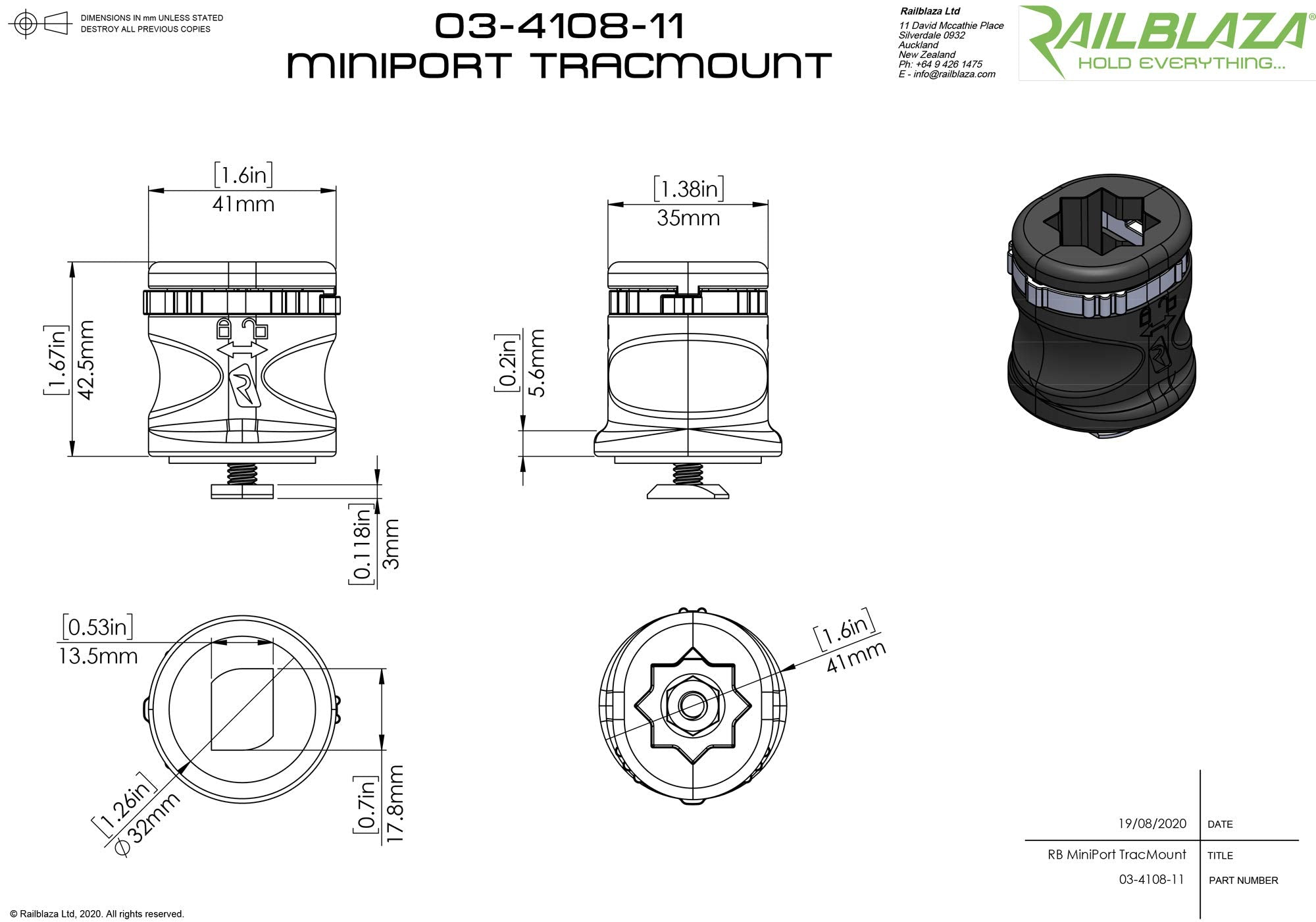 MiniPort RAILBLAZA Track Mount Base – Base for Kayak & Boat Accessories, Low-Profile Gear Mount Compatible with StarPort Accessories & TrackMount Systems, for Rod Holders, No Tool Installation
