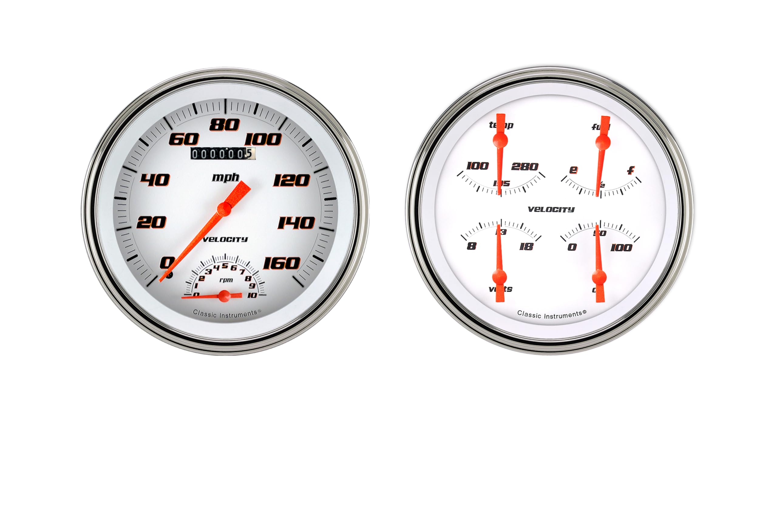 Velocity White Classic Instruments VS62WSLF SpeedTachometer & Quad Gauge-Gm 4 5/8""