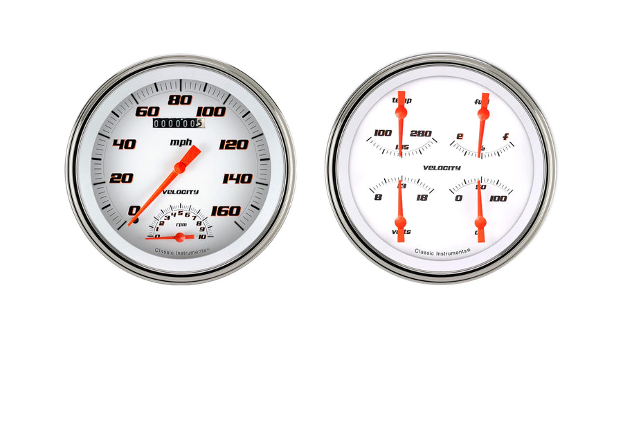 Velocity White Classic Instruments VS62WSLF SpeedTachometer & Quad Gauge-Gm 4 5/8""