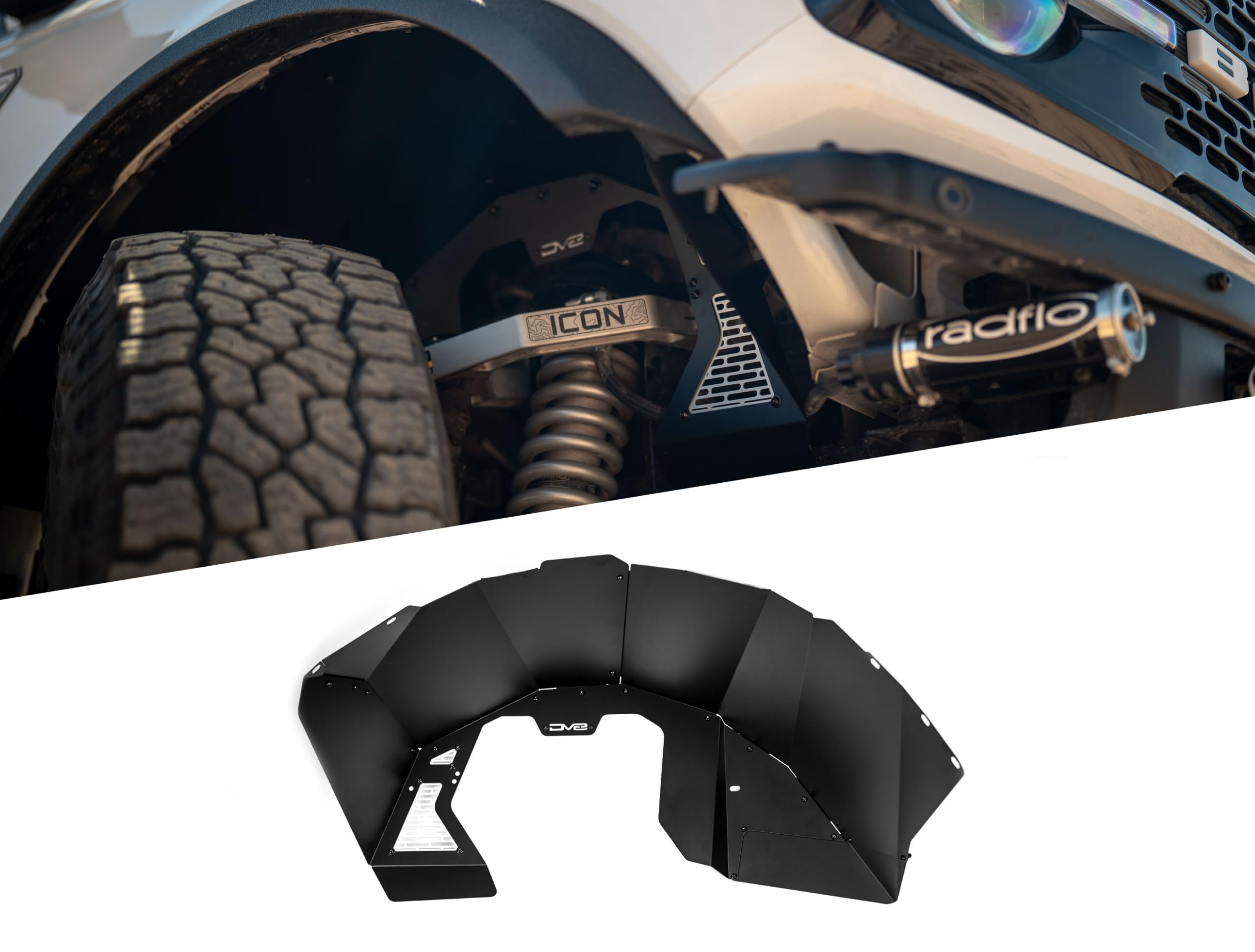 DV8 Offroad Front Fenders Inner for 2021-2025 Ford Bronco | Increases Airflow to Engine | High-Clearance Design | Lightweight & Durable Aluminum Construction | Fully Bolt-On Installation