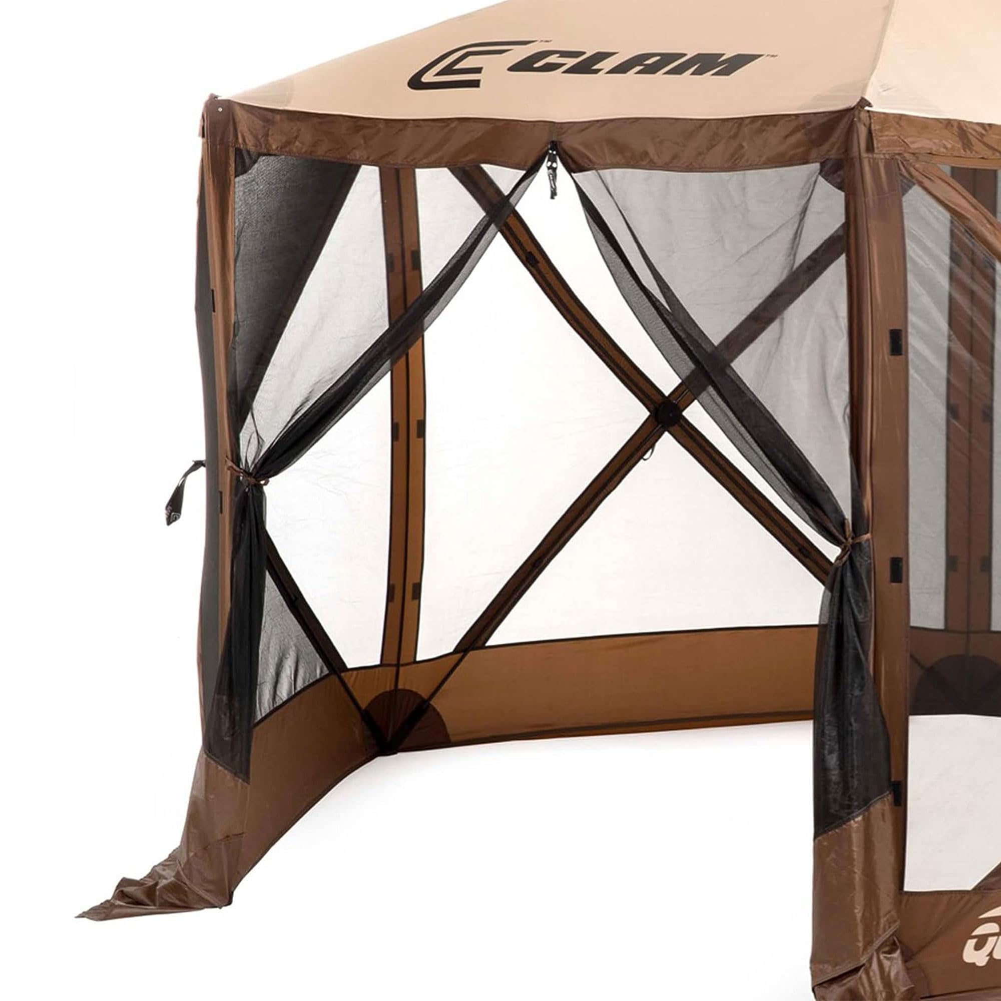 Pop Up CLAM Screen Tent, Outdoor Camping Gazebo Canopy, Escape, 11.5', Brown - Heavy-Duty Portable Screened Shelter with Netting for Beach, Patio, and Backyard