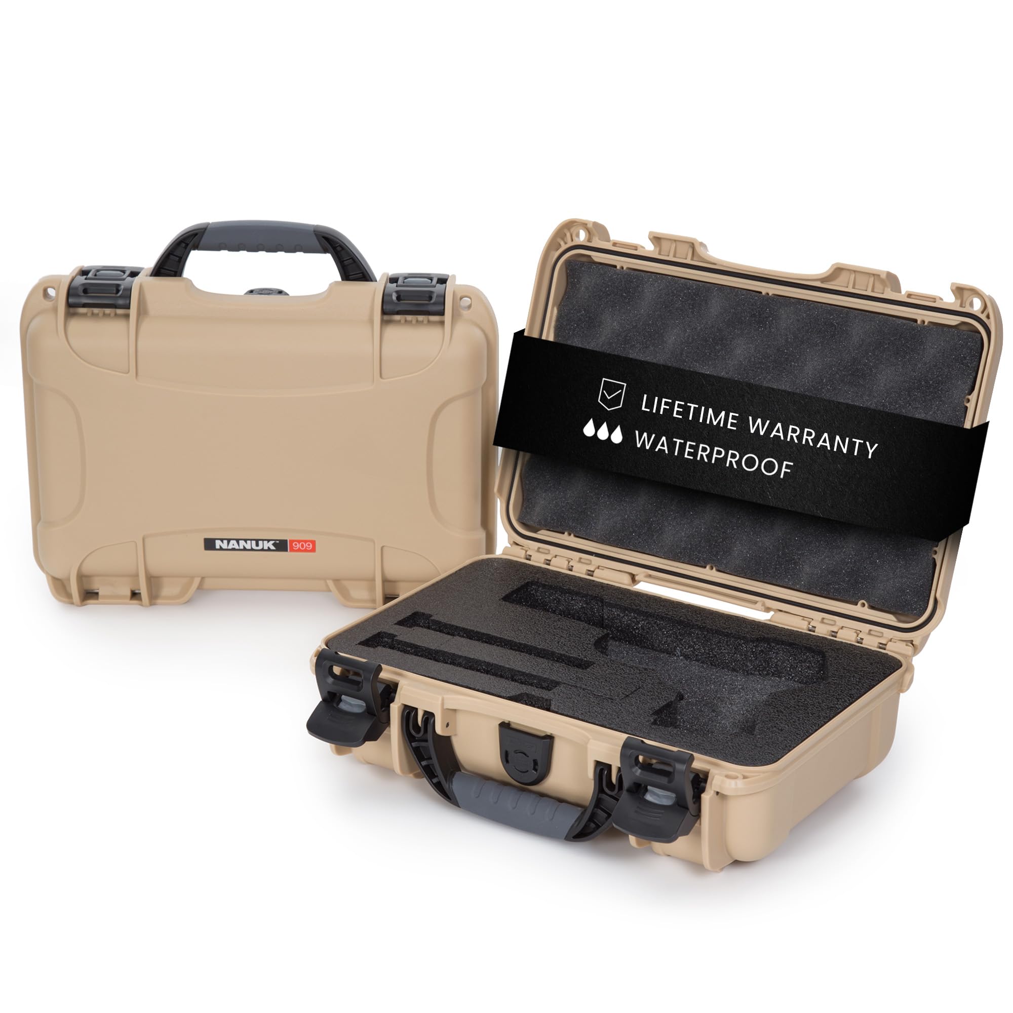 Classic NANUK 909 Hard Case with Custom Foam Insert, IP67 Waterproof & Crushproof, Rugged Construction for Ultimate Protection, Made in North America – Tan (12.6” x 9” x 4.4”)