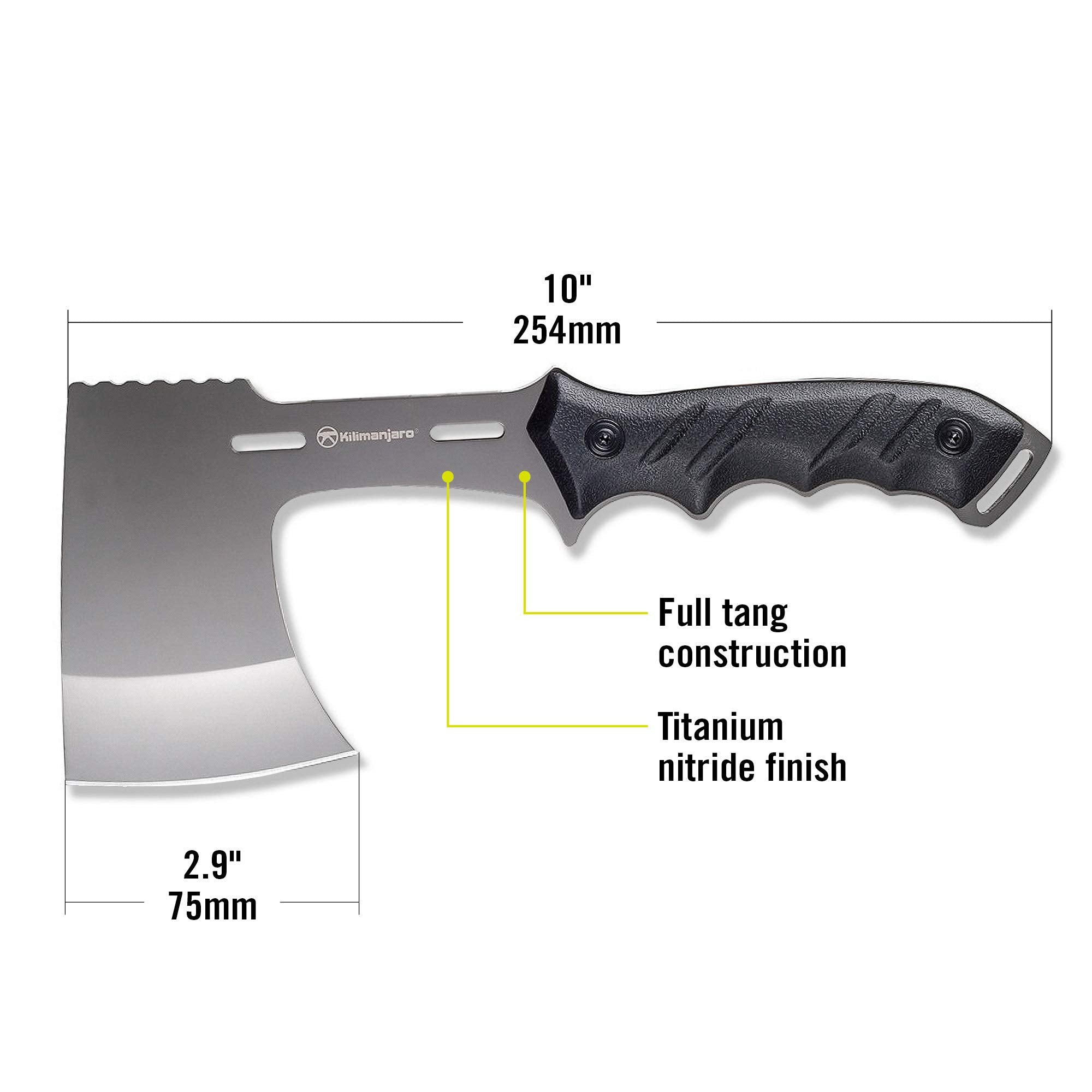 10-Inch Kilimanjaro Shira Camp Axe, Full Tang Lightweight Axe, with Storage sheath , 3CR13MOV stainless steel blade with titanium nitride finish - 910095