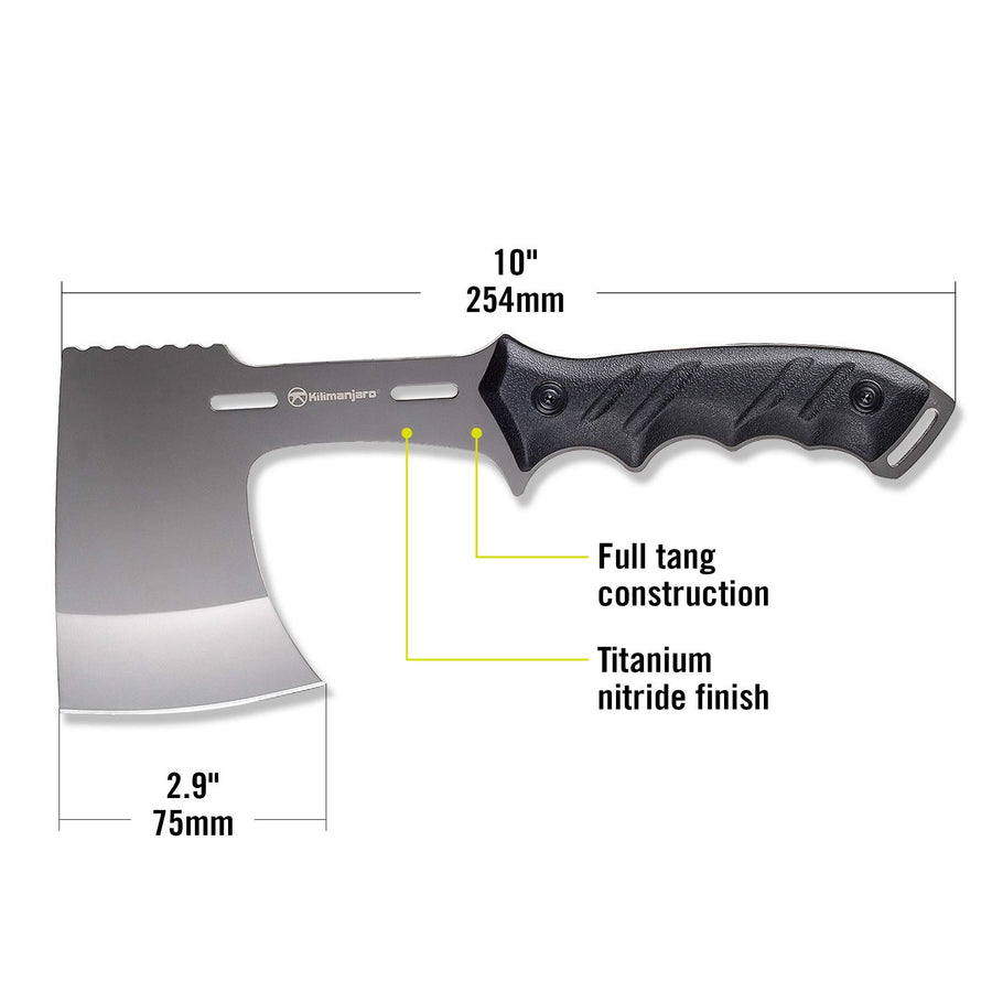 10-Inch Kilimanjaro Shira Camp Axe, Full Tang Lightweight Axe, with Storage sheath , 3CR13MOV stainless steel blade with titanium nitride finish - 910095
