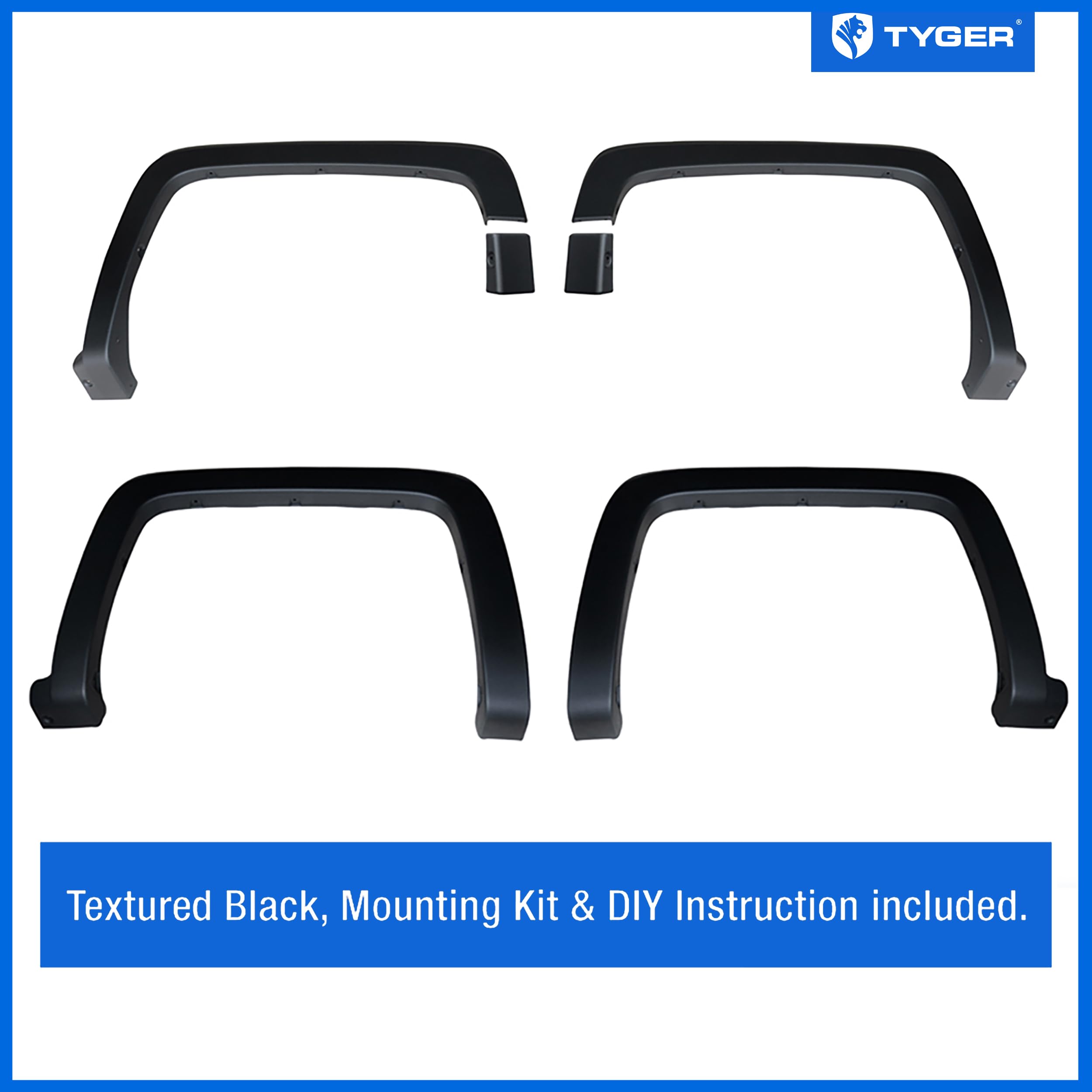 Tyger Auto Fender Flare Compatible with 2014-2018 Silverado 1500 Chevy; 2015-2019 2500 3500HD 6.5' & 8' Bed, Fine-Textured Black Paintable Factory Style 6pc | TG-FF6C4368