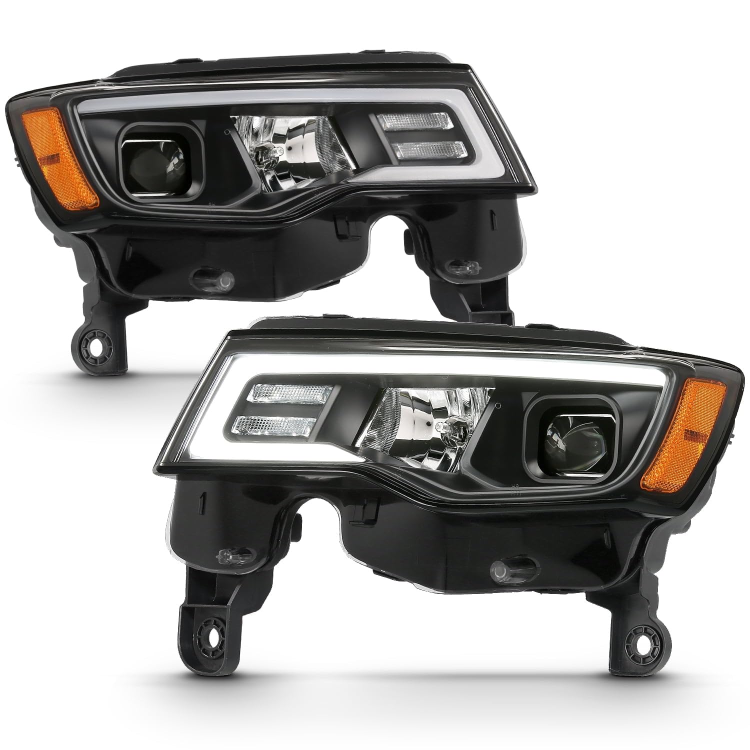 JEEP GRAND CHEROKEE ANZO USA 17-22 PROJECTOR SWITCHBACK LED PLANK STYLE HEADLIGHTS BLACK (NOT FOR HID MODELS)